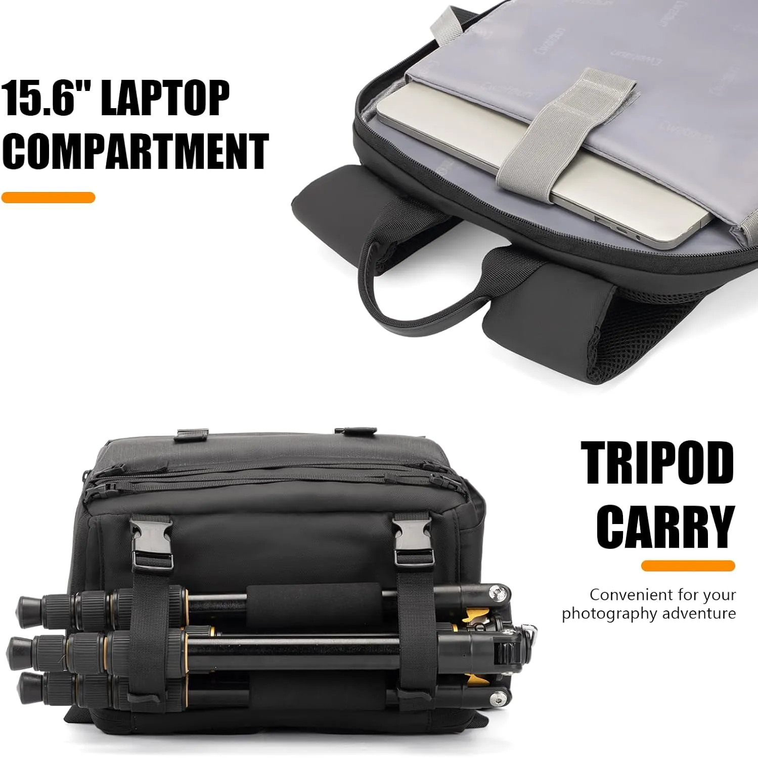 Camera Outdoor Camera Backpack Travel Camera Bag, Waterproof Photography Camera Case with Tripod Holder, 15.6" Laptop Compartment for Canon/Nikon/Sony SLR/DSLR Camera, Lens and Accessories