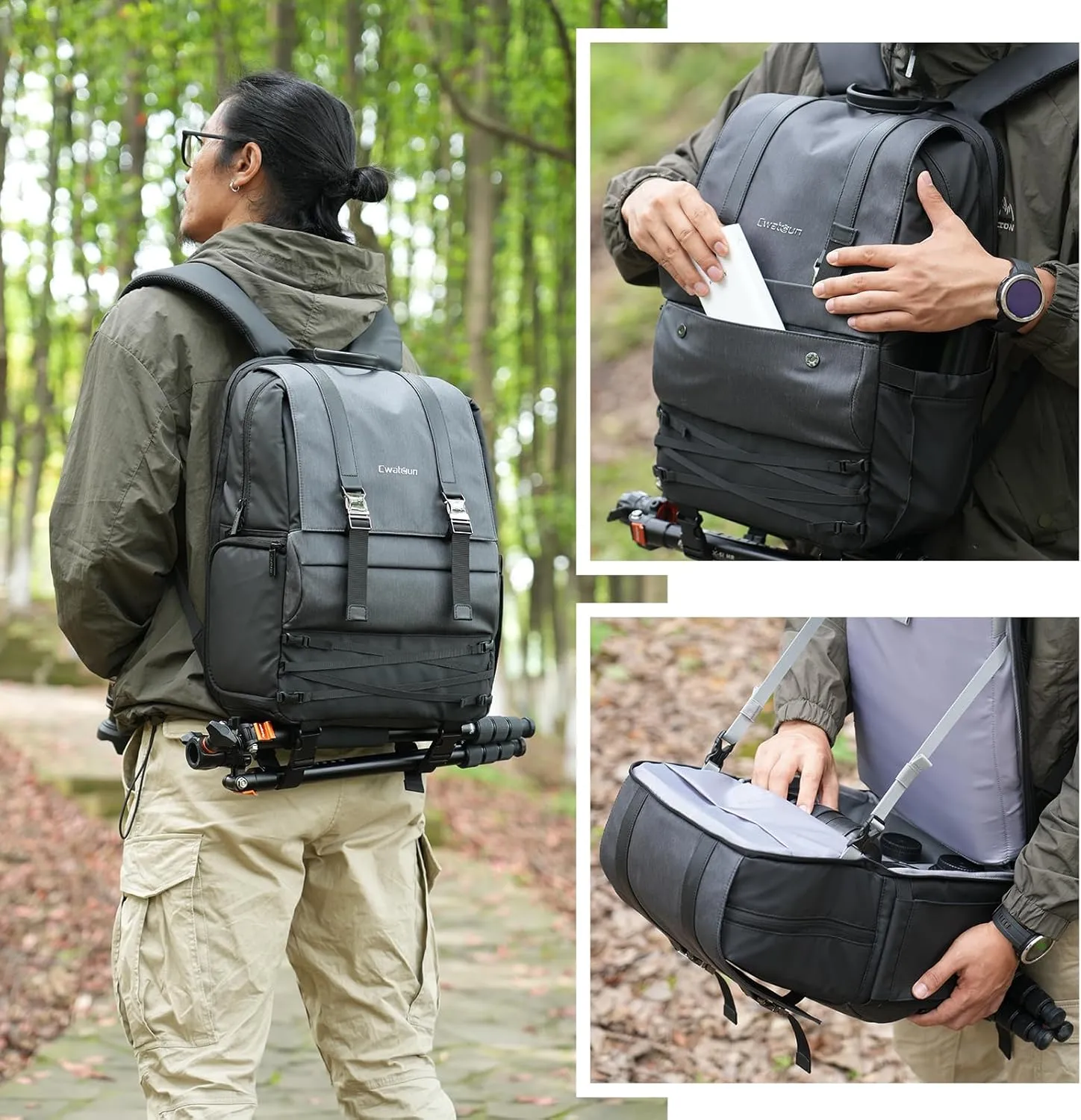 Camera Outdoor Camera Backpack Travel Camera Bag, Waterproof Photography Camera Case with Tripod Holder, 15.6" Laptop Compartment for Canon/Nikon/Sony SLR/DSLR Camera, Lens and Accessories