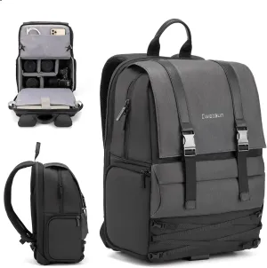 Camera Outdoor Camera Backpack Travel Camera Bag, Waterproof Photography Camera Case with Tripod Holder, 15.6" Laptop Compartment for Canon/Nikon/Sony SLR/DSLR Camera, Lens and Accessories