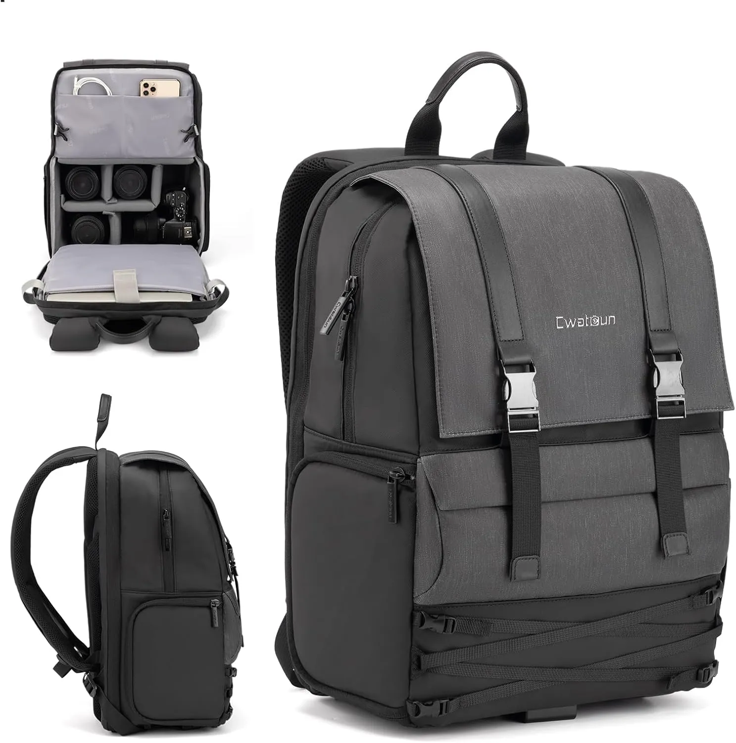 Camera Outdoor Camera Backpack Travel Camera Bag, Waterproof Photography Camera Case with Tripod Holder, 15.6" Laptop Compartment for Canon/Nikon/Sony SLR/DSLR Camera, Lens and Accessories