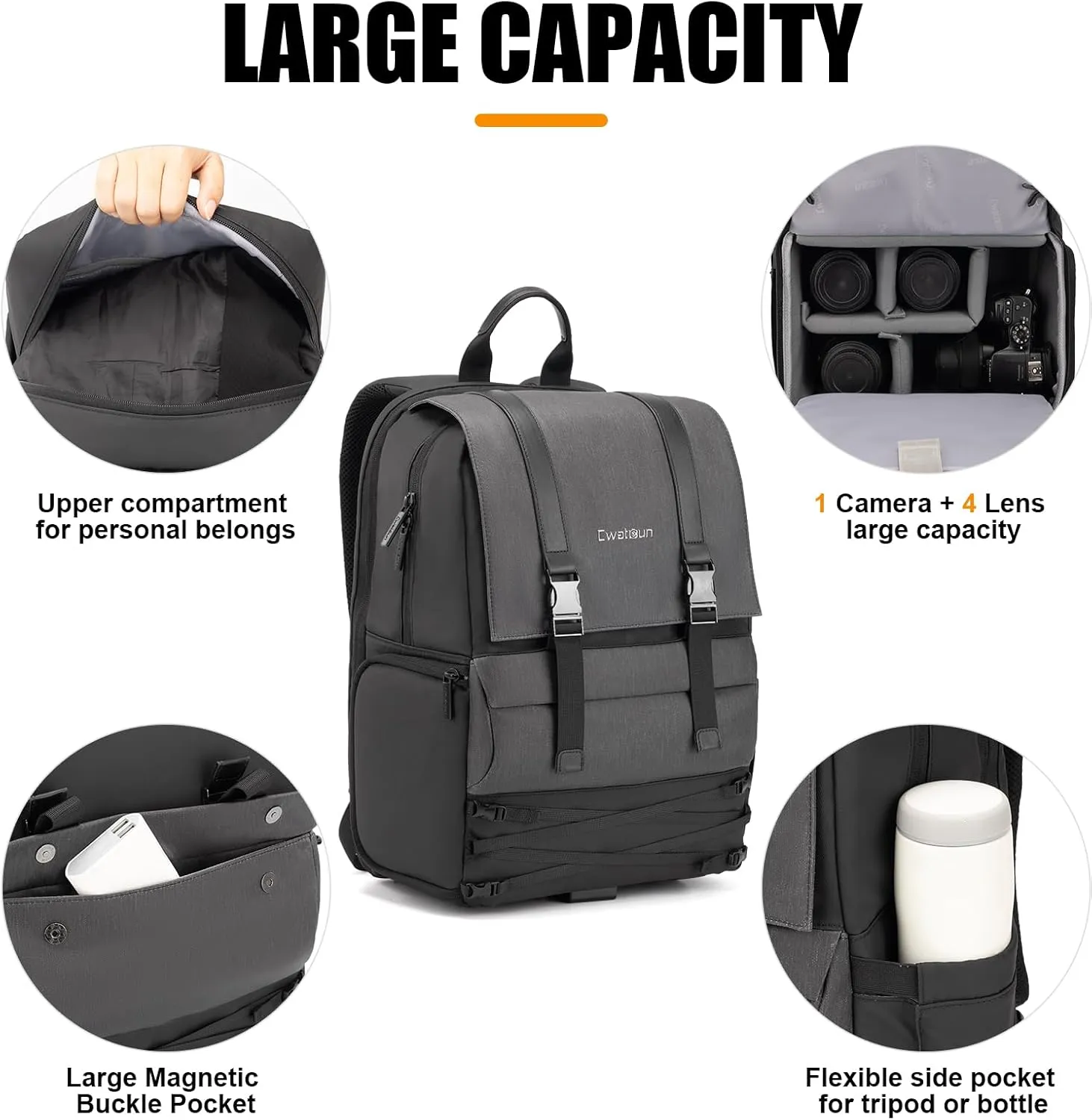 Camera Outdoor Camera Backpack Travel Camera Bag, Waterproof Photography Camera Case with Tripod Holder, 15.6" Laptop Compartment for Canon/Nikon/Sony SLR/DSLR Camera, Lens and Accessories