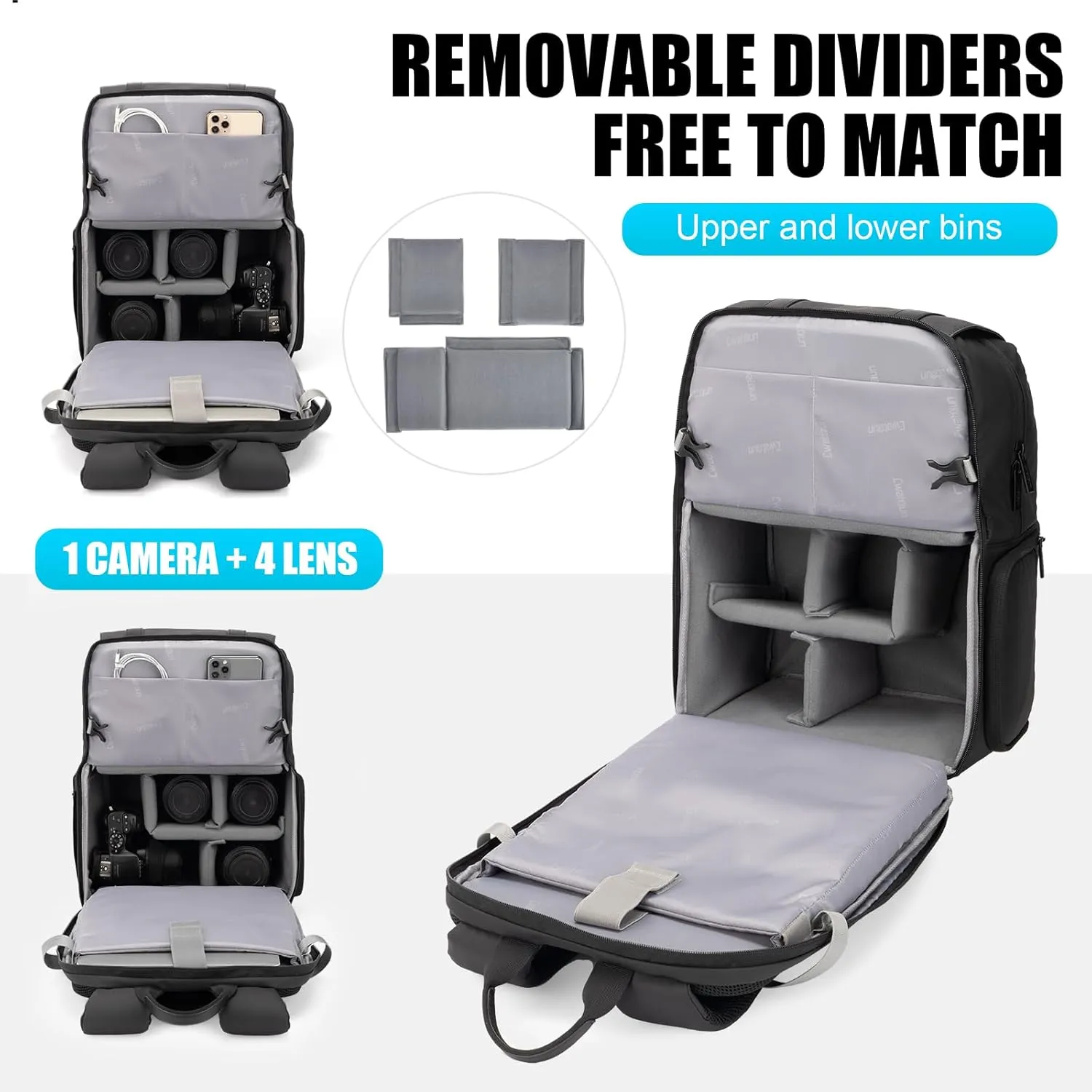 Camera Outdoor Camera Backpack Travel Camera Bag, Waterproof Photography Camera Case with Tripod Holder, 15.6" Laptop Compartment for Canon/Nikon/Sony SLR/DSLR Camera, Lens and Accessories