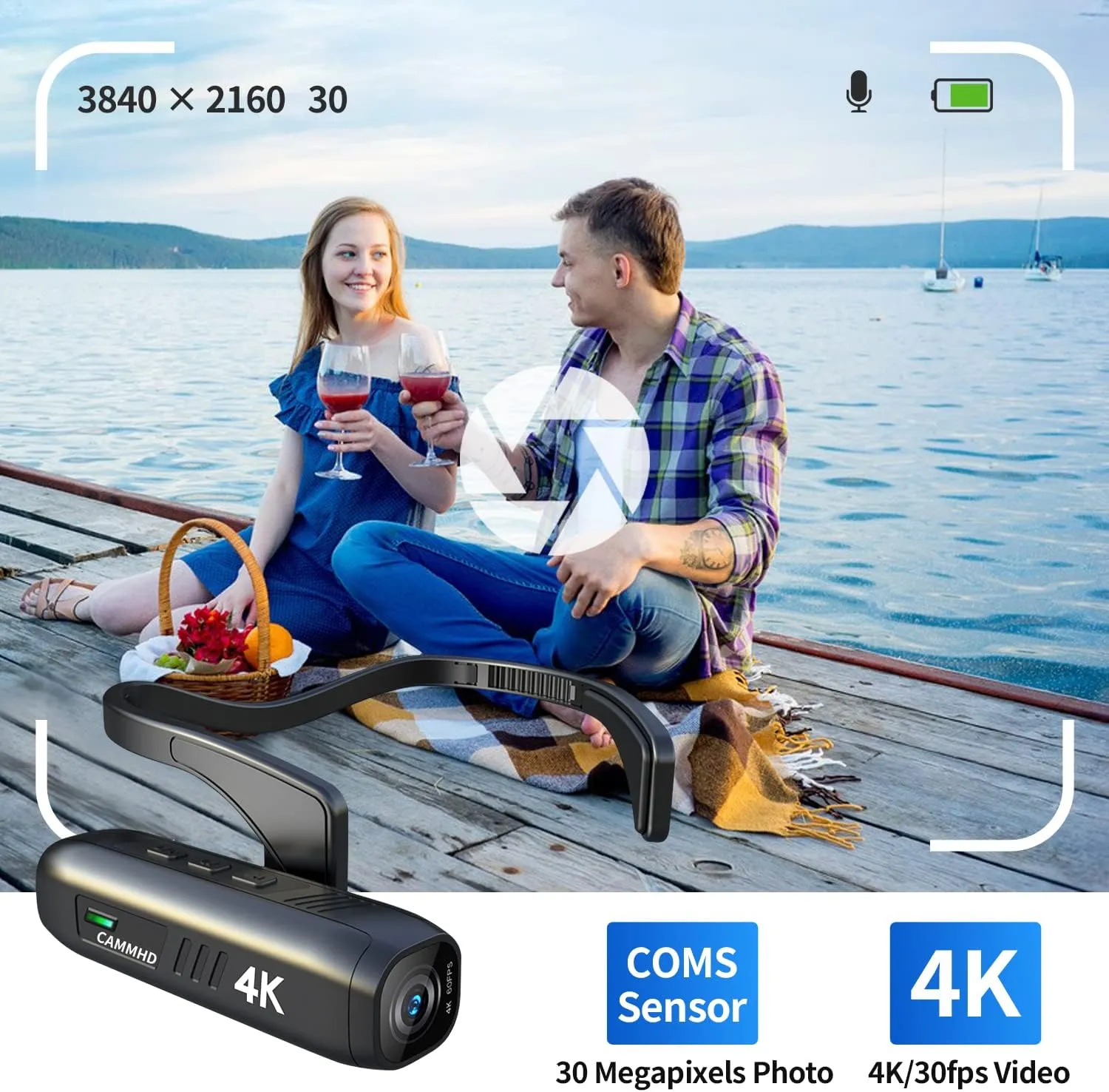 CAMMHD-C2 4K Head Mounted Camera, Anti-Shake Video Cameras APP Control,2200mAh Battery Work 5Hrs, Body Camera with Audio and Video Recording for Home,Travel, Meeting(128G TF Card Included)