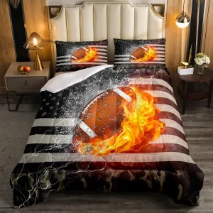 Camouflage Comforter Set for Boys, American Football Quilted Duvet Full Size, Sports Games Bedding Set for Kids Teens Adult Bedroom, USA Federations Stars Down Comforter 3 Piece with 2 Pillow Cases