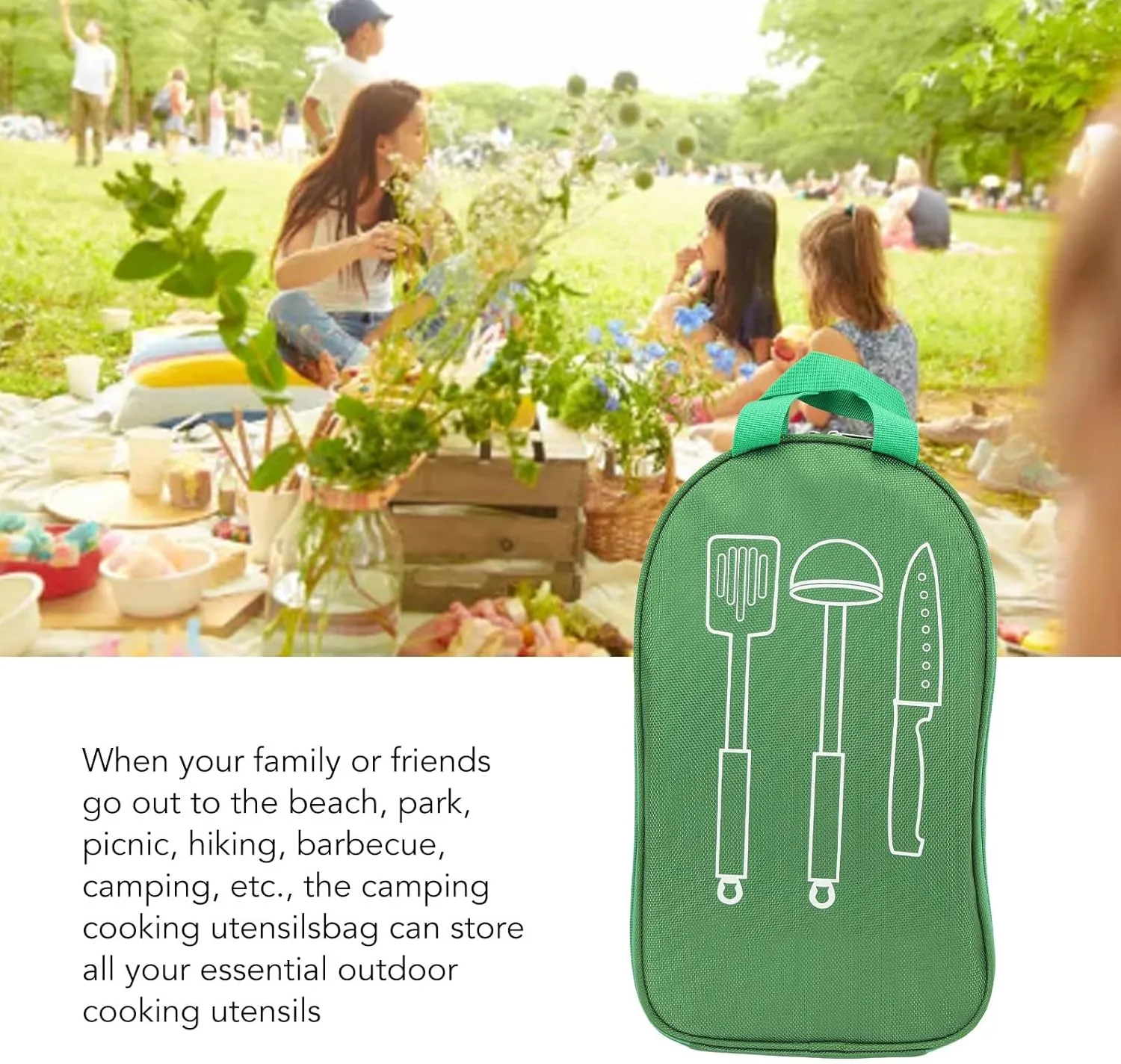 Camping Travel Cooking Utensils Organizer Storage Bag Outdoor Cookware Container for Park BBQs Beach