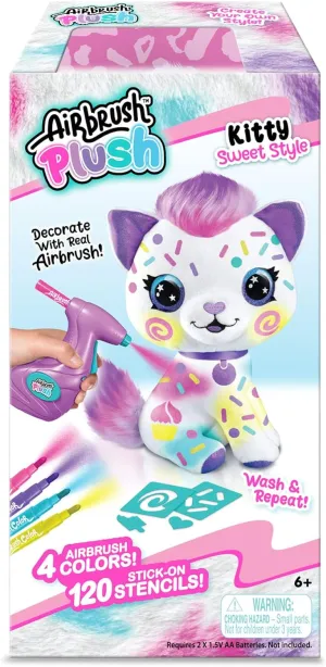 Canal Toys Personalize Airbrush Plush Large Kitty! Decorate, wash, Repeat! Customize Your own Spray Art Plush with Markers, Battery Powered Airbrush and 100  Stencils. Ages 6 