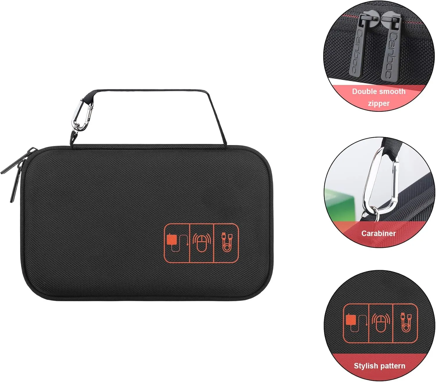 Canboc Hard Electronic Organizer Travel Case Electronics Accessories Cable Gadget Wire Storage Tech Bag Double Layer Shockproof Box for Charger Cord Flash Drive Mouse Apple Pencil Power Bank, Black
