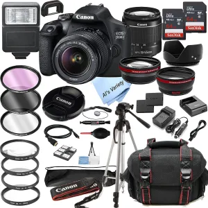 Canon EOS 2000D (Rebel T7) DSLR Camera w/EF-S 18-55mm F/3.5-5.6 Zoom Lens   128GB Memory   Case   Tripod   Filters (36pc Bundle) (Renewed)