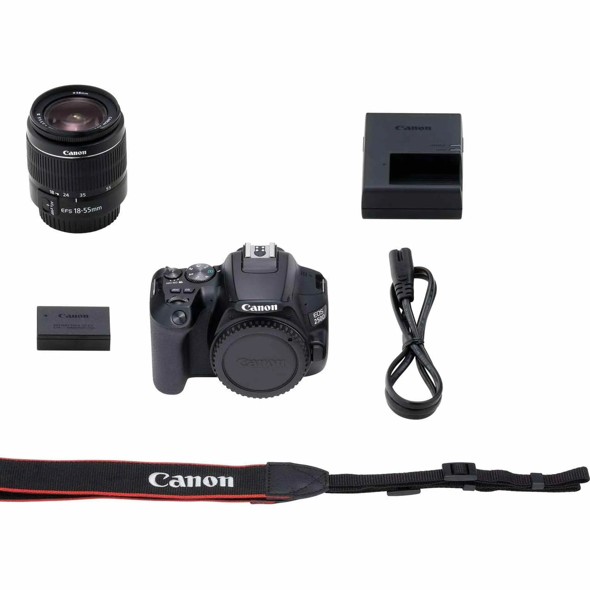 Canon EOS 250D DSLR Camera with 18-55mm Lens (Black) (3453C002)    EOS Bag    Sandisk Ultra 64GB Card   Cleaning Set And More (International Model)