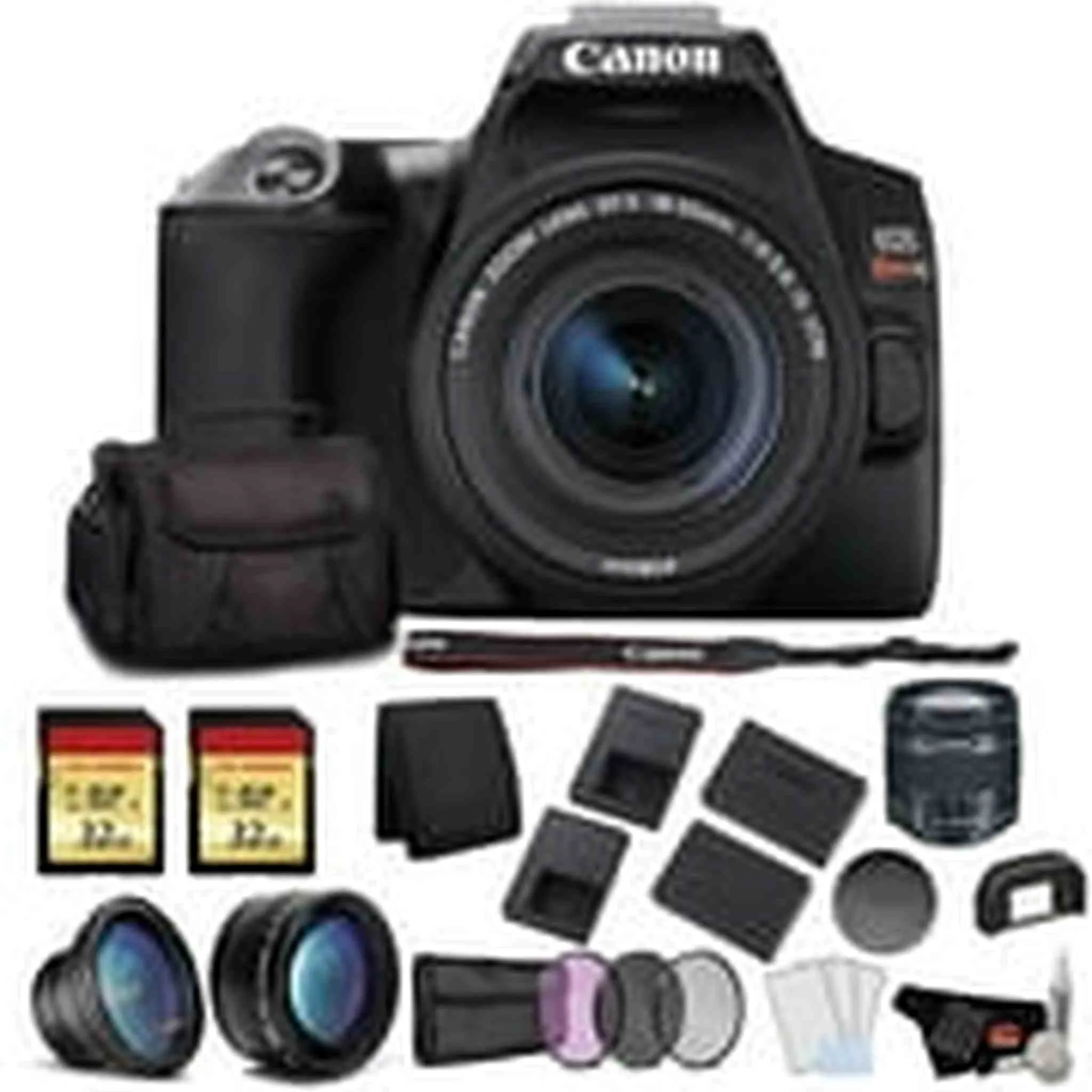 Canon EOS Rebel SL3 DSLR Camera with 18-55mm Lens (Black) Bundle with 2x32GB Memory Card   Battery for CanonLPE17   LCD