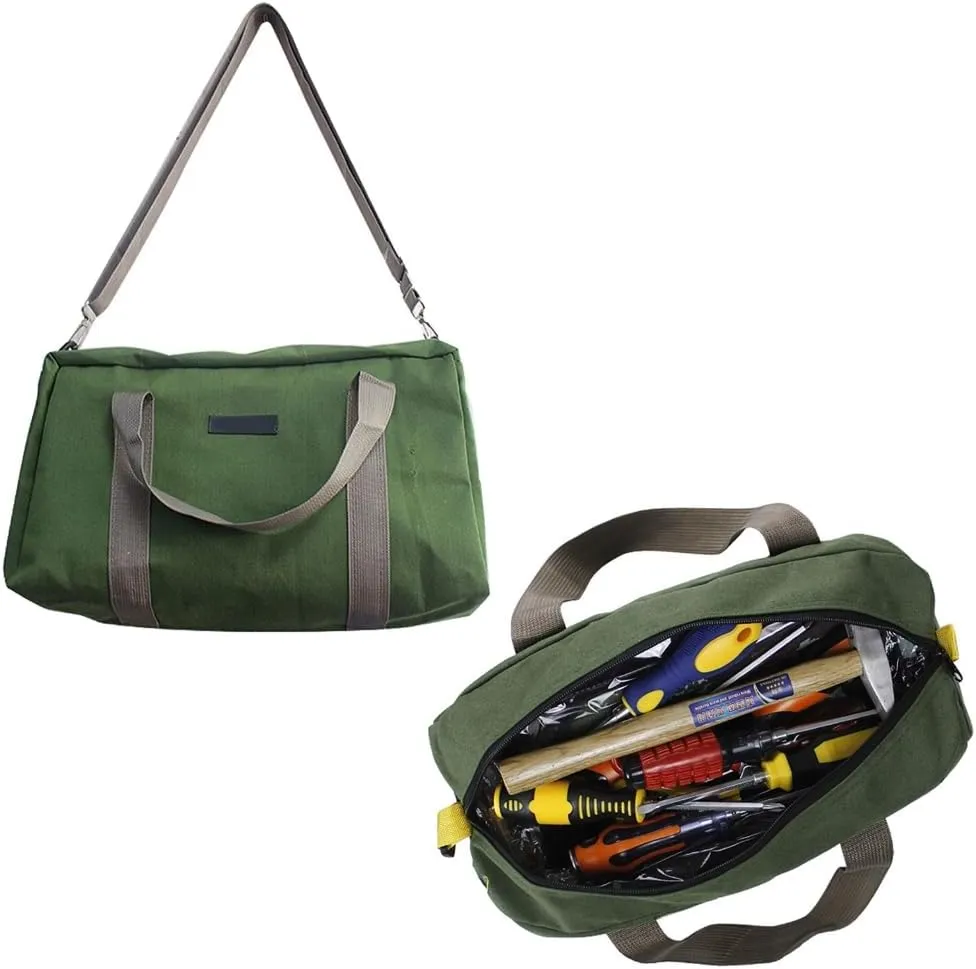 Canvas Tool Bag Wide Mouth Tool Bag Heavy Duty Large Capacity Handbag Tool Storage Bag Power Tool Organizers Pouches
