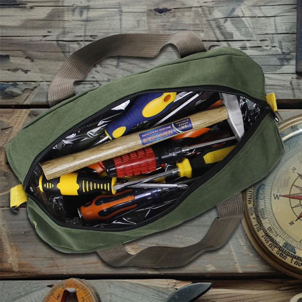 Canvas Tool Bag Wide Mouth Tool Bag Heavy Duty Large Capacity Handbag Tool Storage Bag Power Tool Organizers Pouches