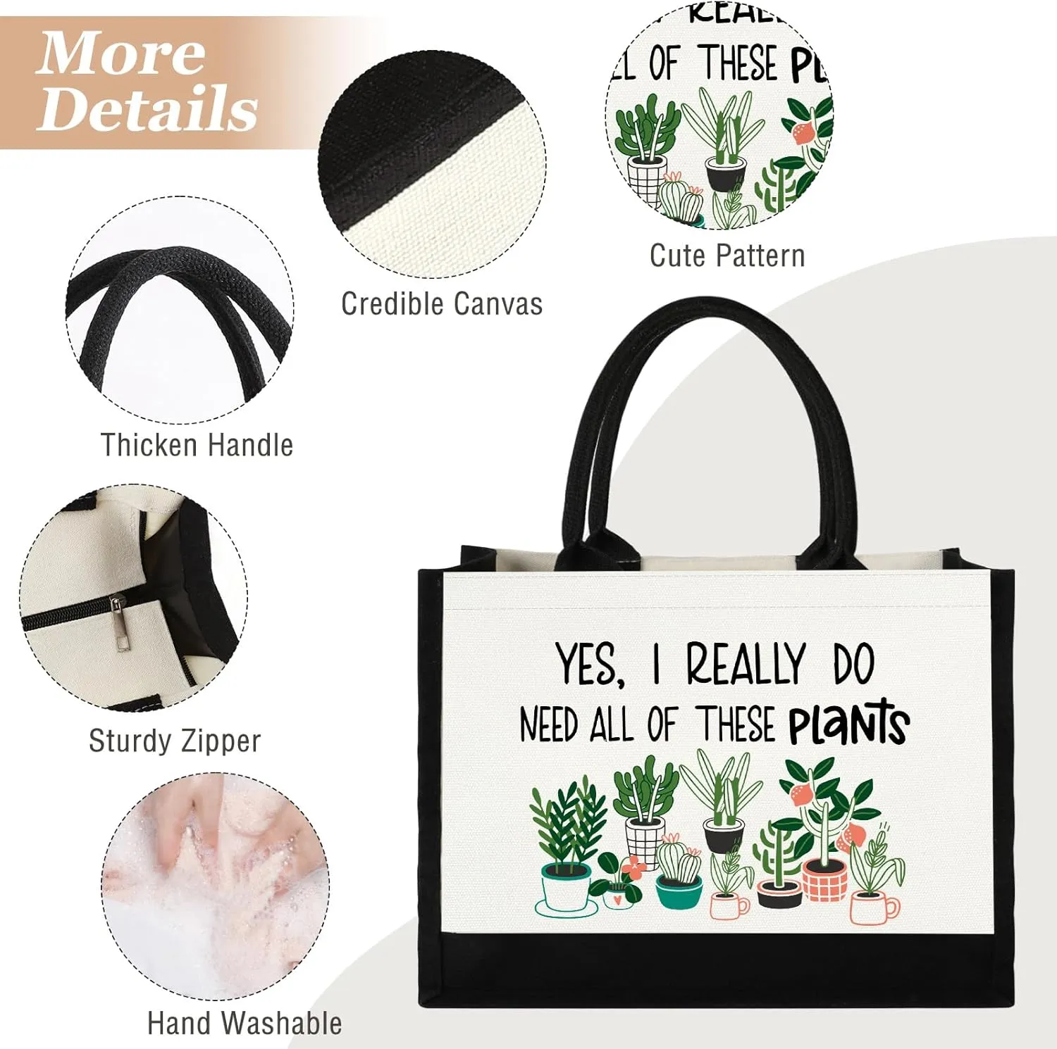 Canvas Tote Bag for Women, Cute Plant Lover Gifts for Women Gardener, Plant Lady Gifts Aesthetic Tote Bag, Gardening Present for Planting Lover Birthday Graduation Christmas Reusable Bag