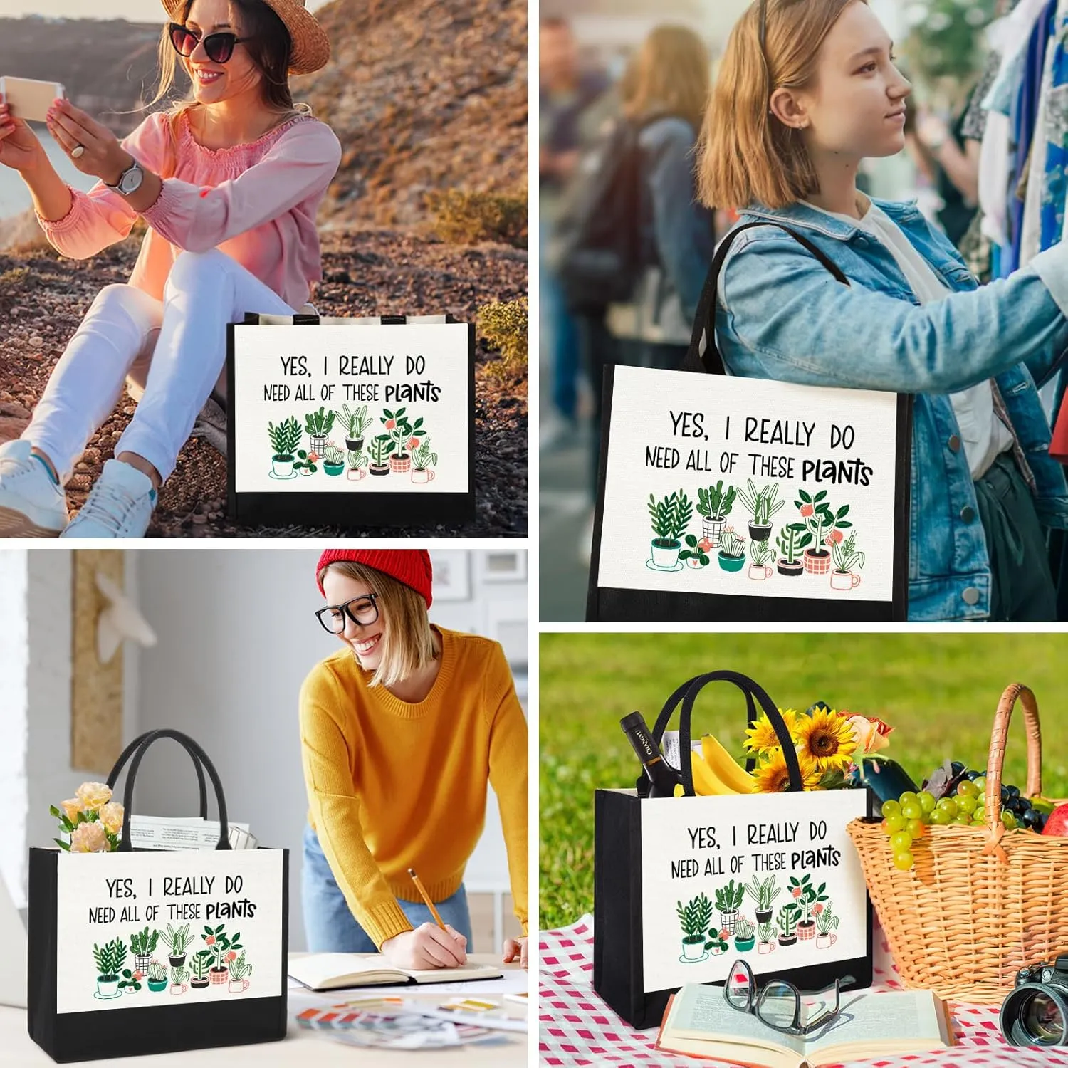 Canvas Tote Bag for Women, Cute Plant Lover Gifts for Women Gardener, Plant Lady Gifts Aesthetic Tote Bag, Gardening Present for Planting Lover Birthday Graduation Christmas Reusable Bag