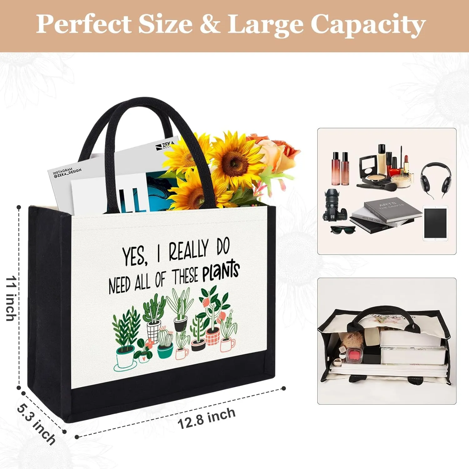 Canvas Tote Bag for Women, Cute Plant Lover Gifts for Women Gardener, Plant Lady Gifts Aesthetic Tote Bag, Gardening Present for Planting Lover Birthday Graduation Christmas Reusable Bag
