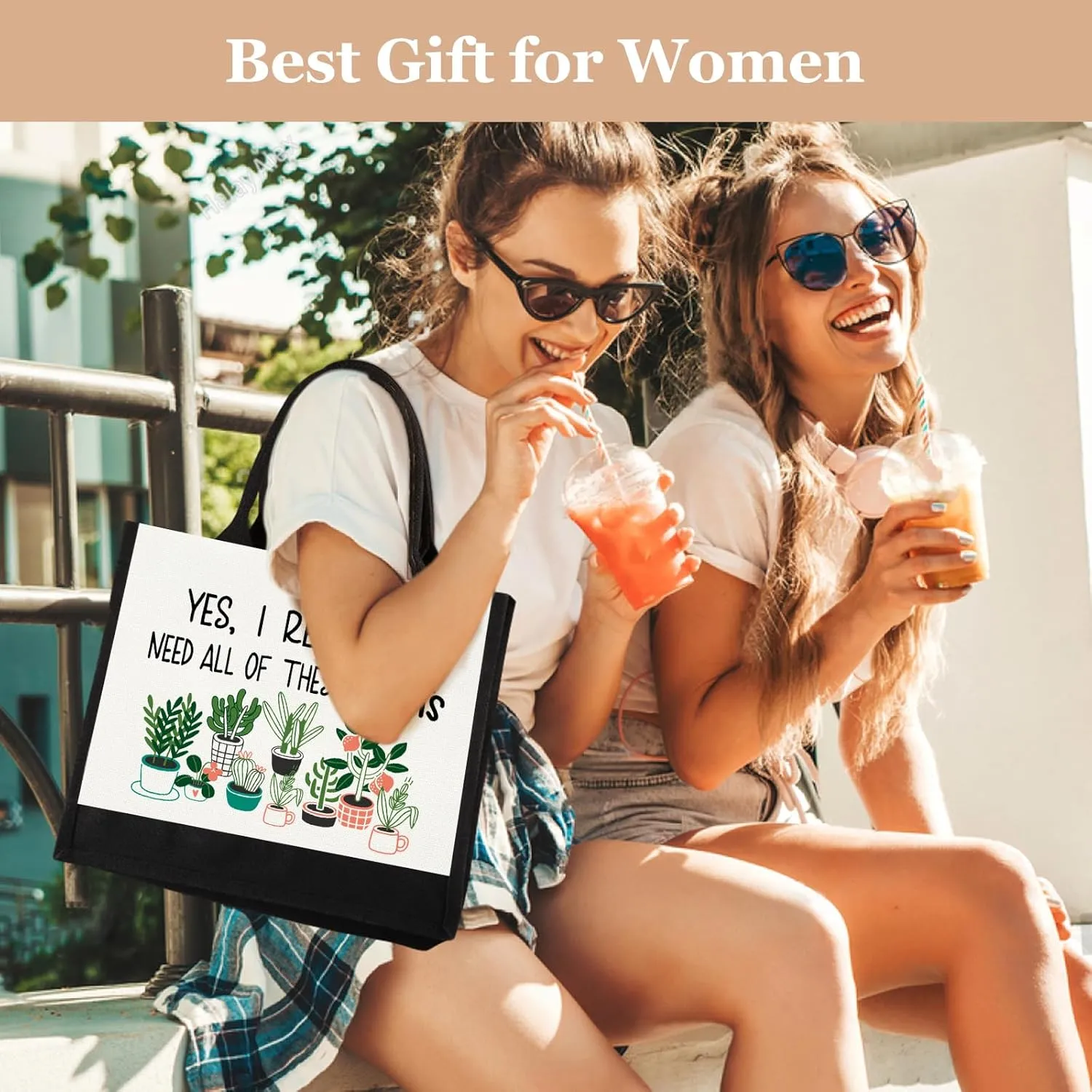 Canvas Tote Bag for Women, Cute Plant Lover Gifts for Women Gardener, Plant Lady Gifts Aesthetic Tote Bag, Gardening Present for Planting Lover Birthday Graduation Christmas Reusable Bag
