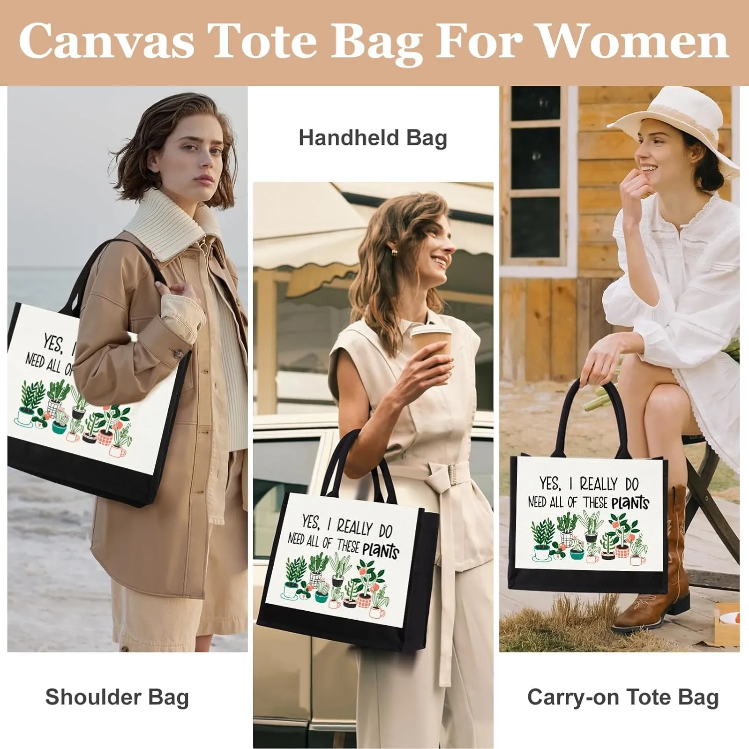 Canvas Tote Bag for Women, Cute Plant Lover Gifts for Women Gardener, Plant Lady Gifts Aesthetic Tote Bag, Gardening Present for Planting Lover Birthday Graduation Christmas Reusable Bag