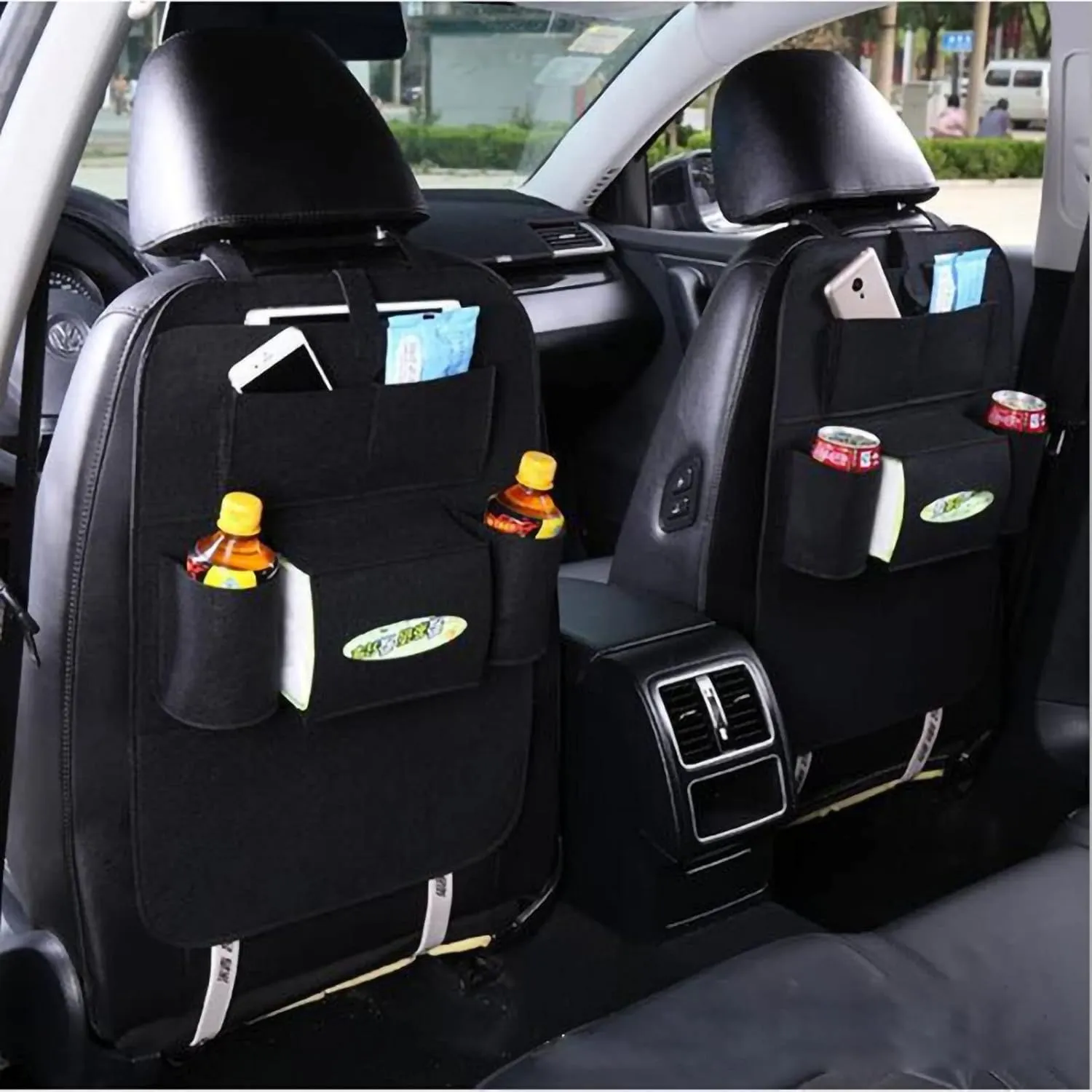 Car Backseat Organizer Car Seat Back Kick Mats Felt Car Storage Bag Pockets Universal Backseat Cover(Black)