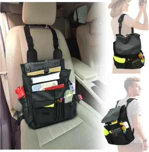 Car Front Seat Organizer with Laptop Storage, Stabilizing Side Straps, Adjustable Shoulder Strap, Truck Organizer, Black