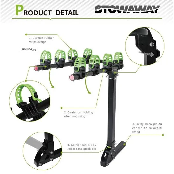 Car Rack - 4 Bike Hanging Carrier, Hitch Mount, 60kg max, Steel, Foldable