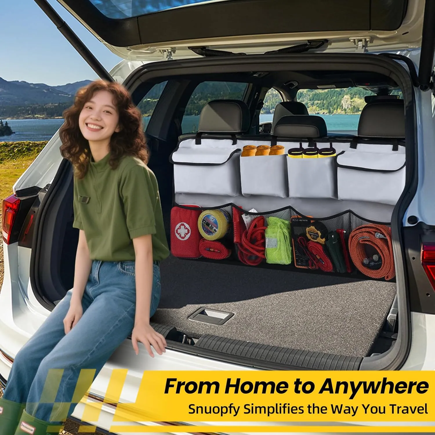 Car Trunk Organizer & Backseat Hanging Organizer with 8 Large Storage Bags - Super Capacity with 30% Extra Storage Space for SUVs,Trucks,Vans -Ultimate Car Organization for a Clutter-Free Space-Grey