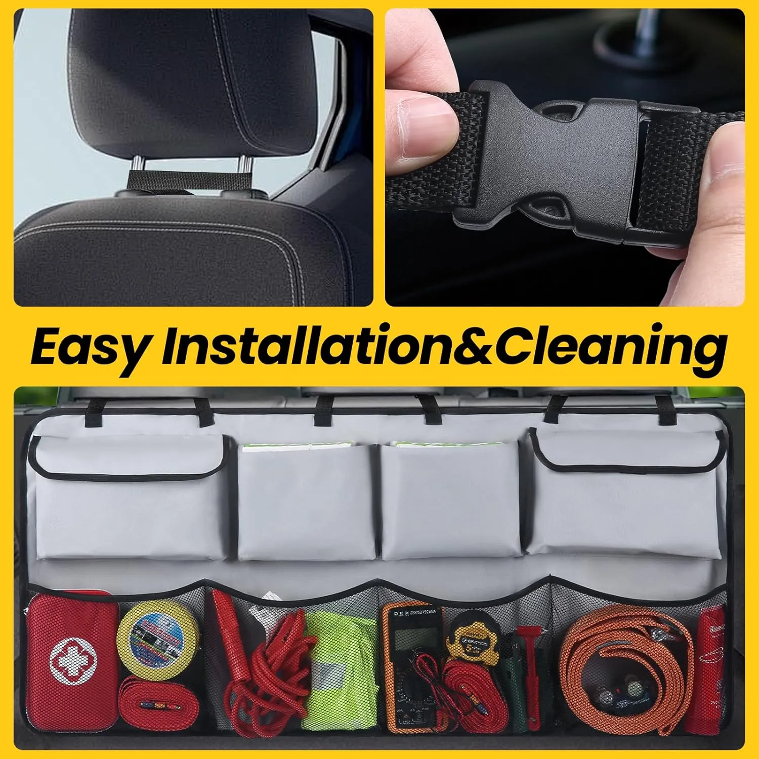 Car Trunk Organizer & Backseat Hanging Organizer with 8 Large Storage Bags - Super Capacity with 30% Extra Storage Space for SUVs,Trucks,Vans -Ultimate Car Organization for a Clutter-Free Space-Grey