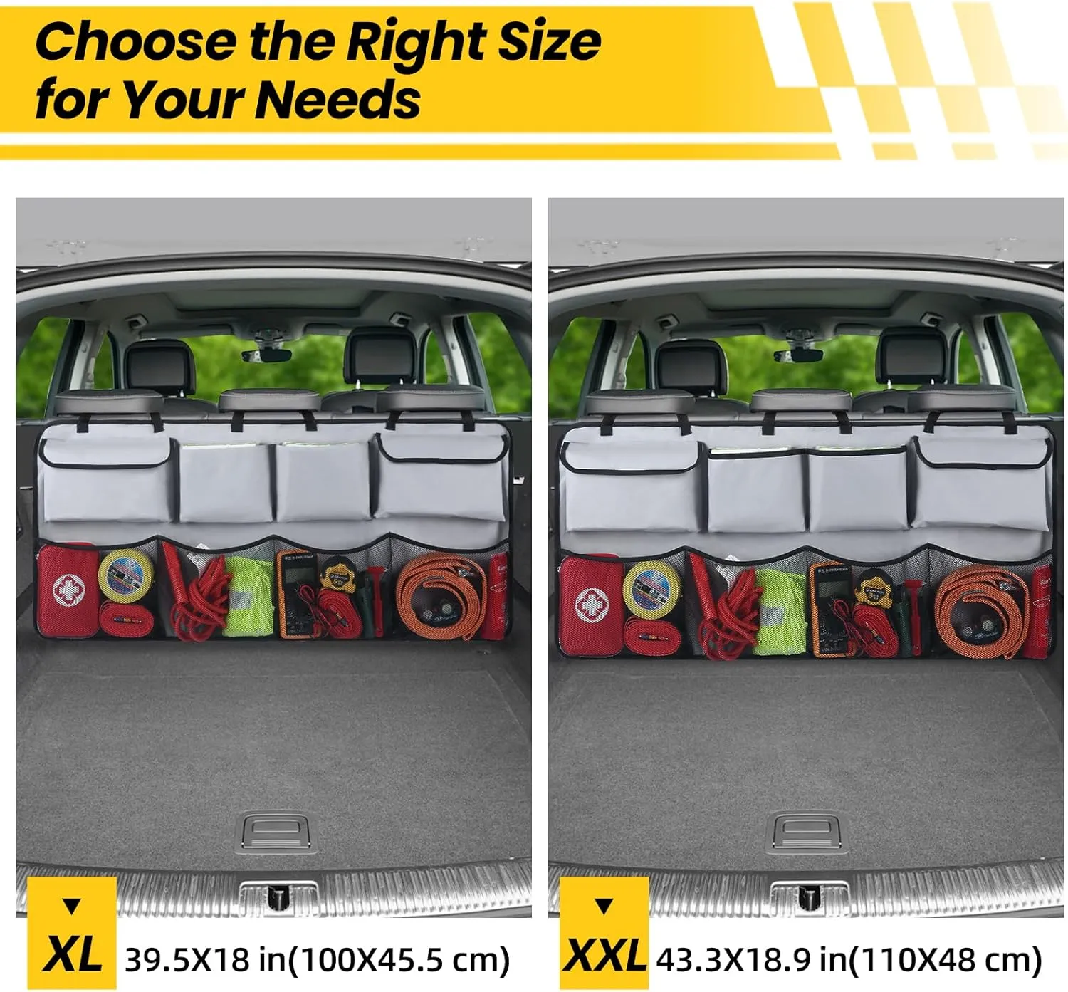 Car Trunk Organizer & Backseat Hanging Organizer with 8 Large Storage Bags - Super Capacity with 30% Extra Storage Space for SUVs,Trucks,Vans -Ultimate Car Organization for a Clutter-Free Space-Grey