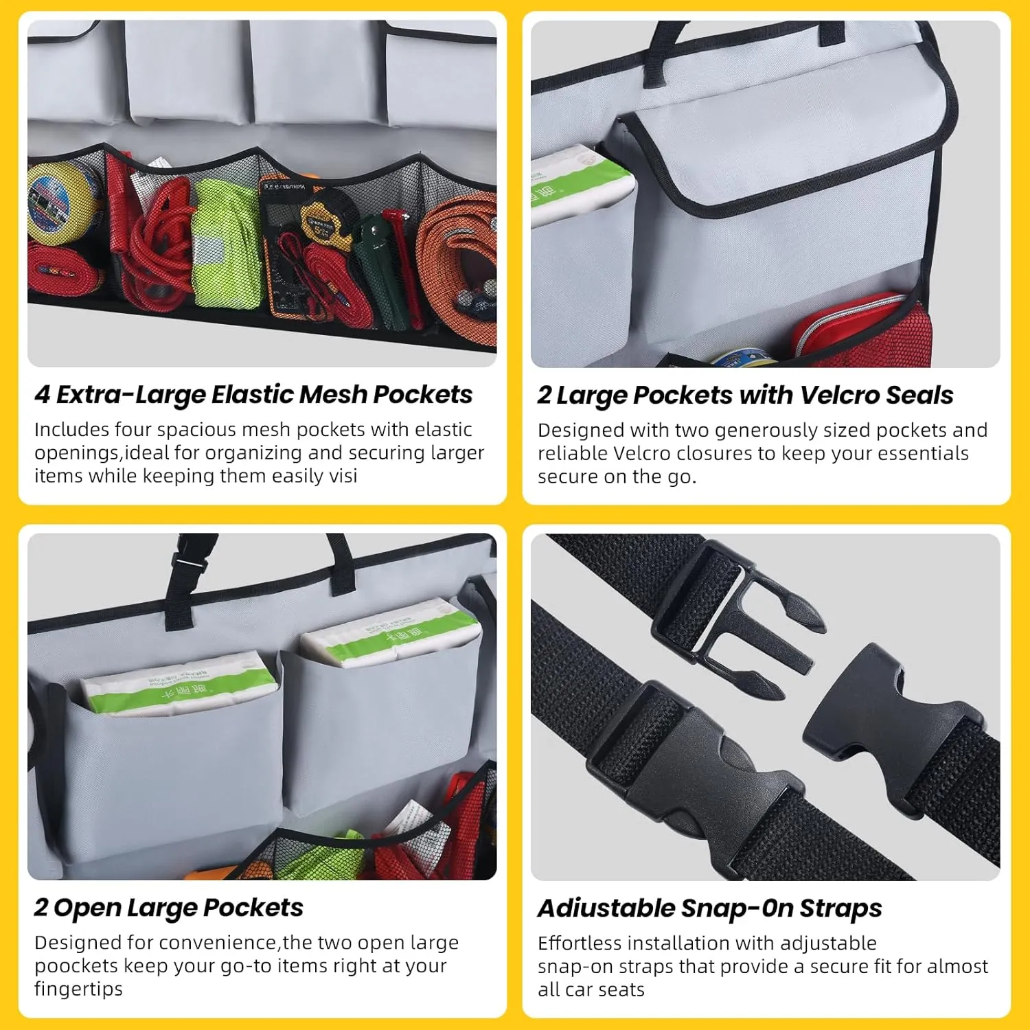 Car Trunk Organizer & Backseat Hanging Organizer with 8 Large Storage Bags - Super Capacity with 30% Extra Storage Space for SUVs,Trucks,Vans -Ultimate Car Organization for a Clutter-Free Space-Grey