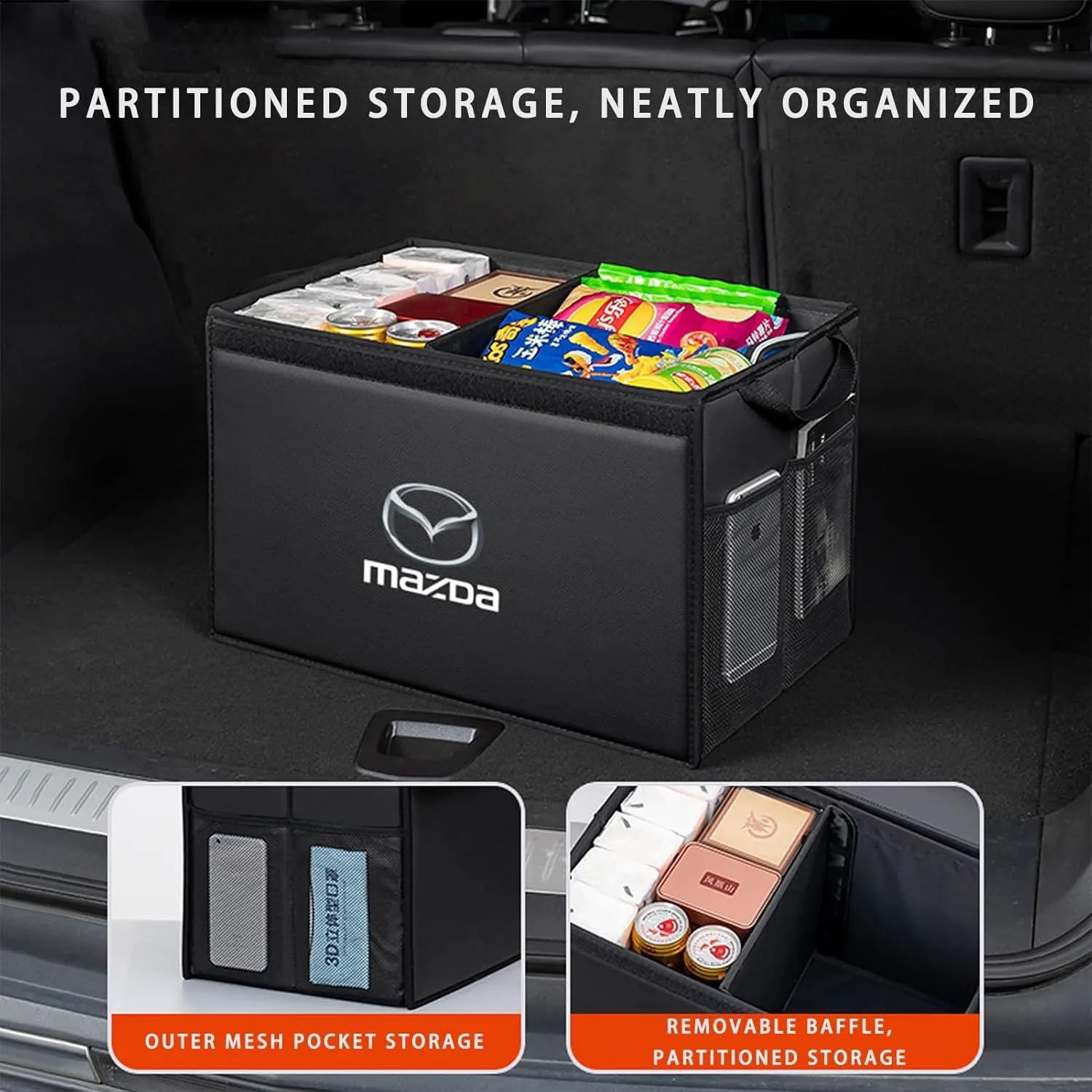 Car Trunk Organizer for Mazda 2 DJ 2nd Facelift 2023 - Thickened Car Boot Tidy Storage Box Tailor-made Lidded Storage Bins for Home Car Outdoor Camping Travel,B
