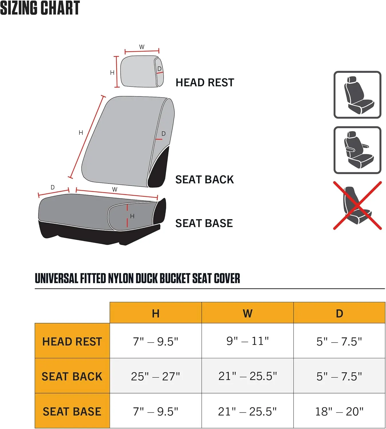 Carhartt Universal Nylon Duck Canvas Fitted Bucket Seat Cover, Durable Seat Protection with Rain Defender, Single, Port