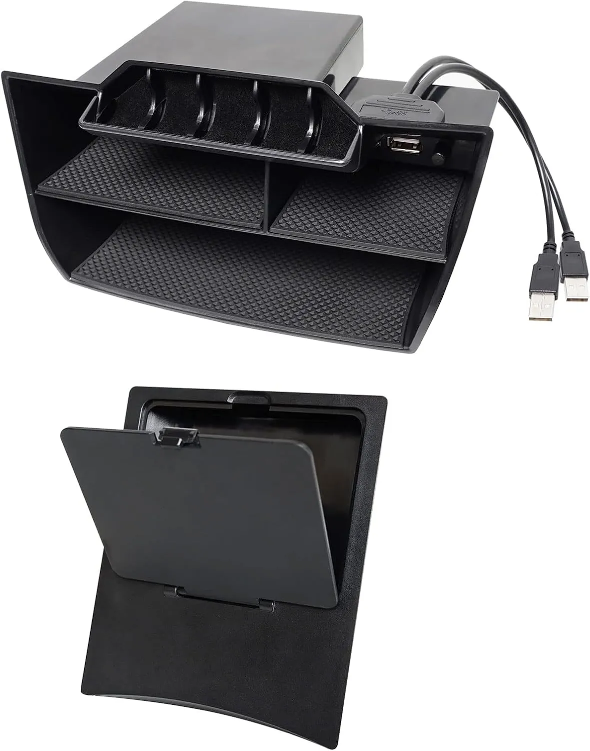 CarQiWireless® Center Console Organizer for Honda Civic 2021 2020 2019 2018 2017 2016 | Custom Fit Accessories for 10th Civic Hatchback Sedan | 2PCS Hidden Storage Box with USB Cable, Anti-Slip Design