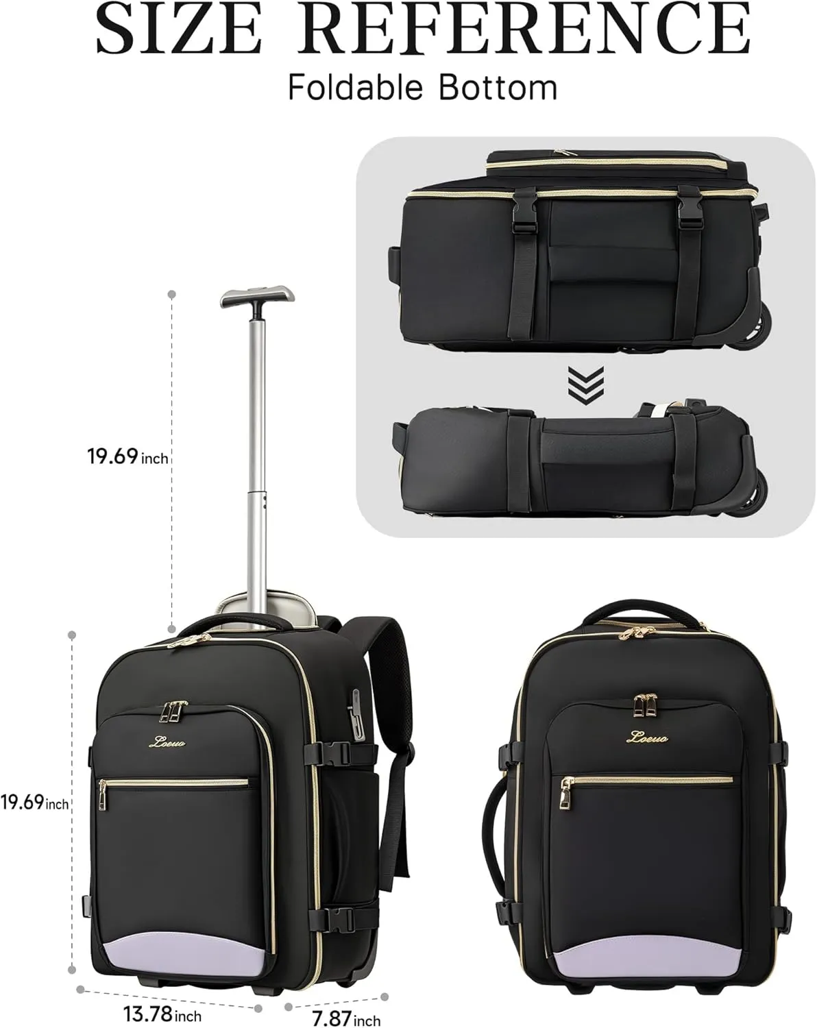 Carry On Backpack with Wheels for Adults, Airline Approved Rolling Backpack for Women, Foldable Bottom Travel Laptop Backpack