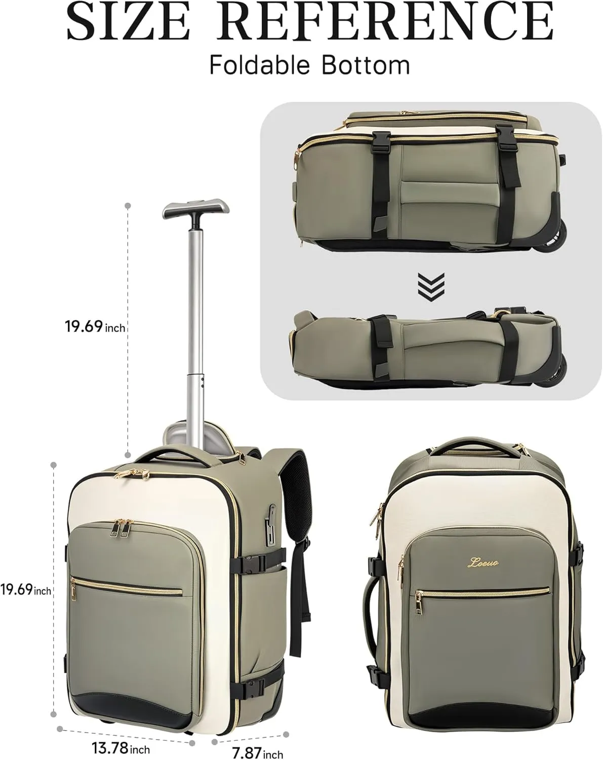 Carry On Backpack with Wheels for Adults, Airline Approved Rolling Backpack for Women, Foldable Bottom Travel Laptop Backpack