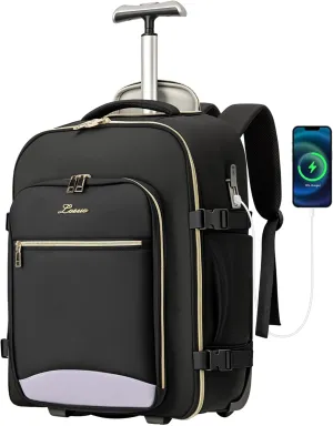 Carry On Backpack with Wheels for Adults, Airline Approved Rolling Backpack for Women, Foldable Bottom Travel Laptop Backpack