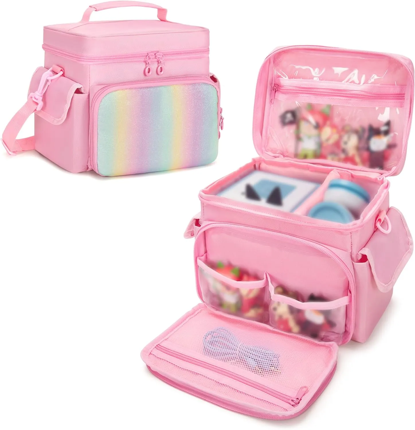 Carrying Case Compatible with Tonies, Storage Bag Organizer for Audio Player Starter Set, Figures, Headphones, Charging Station, Accessories, with Shoulder Strap and Handle, Pink (Case Only)