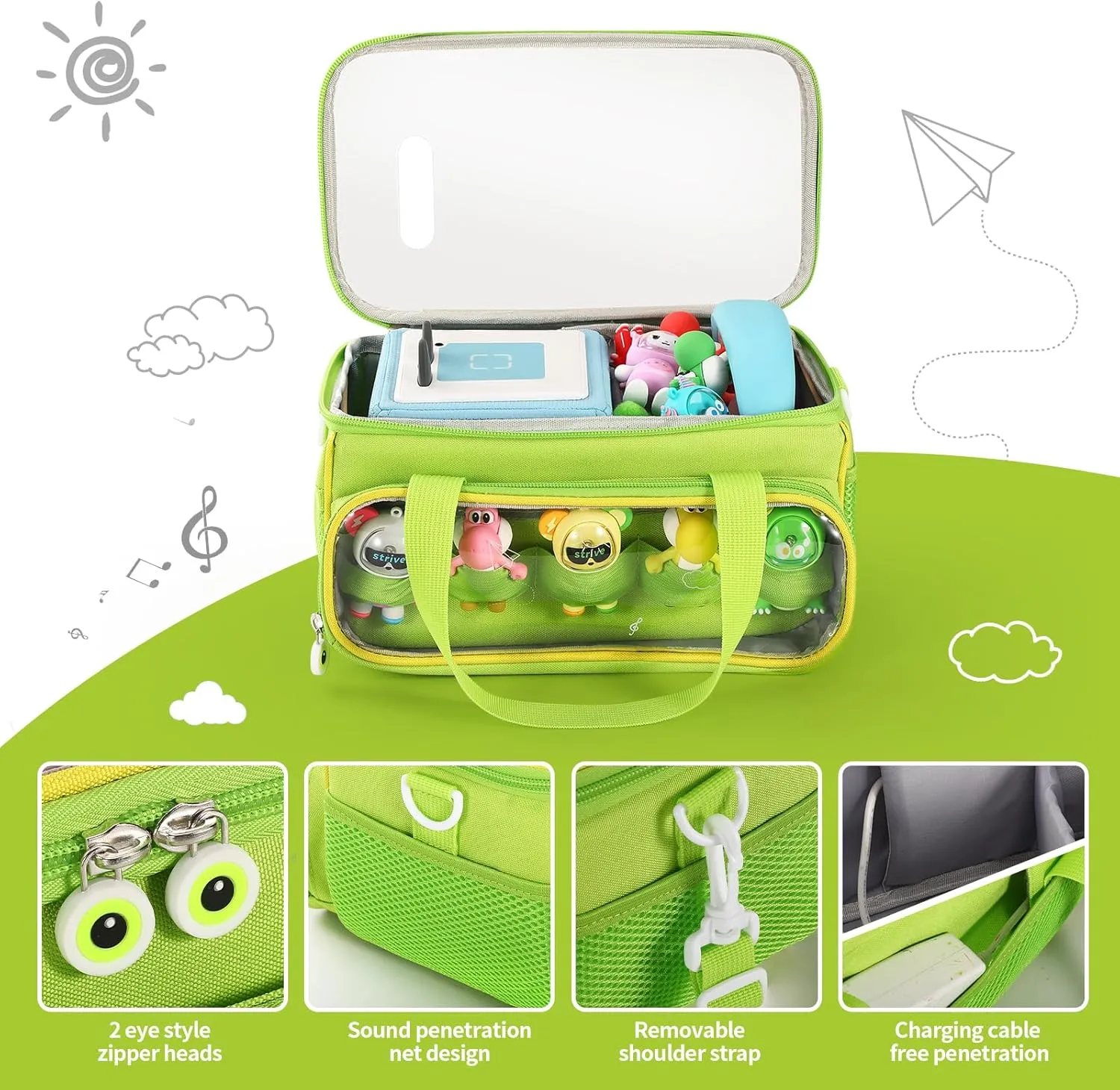 Carrying Case for Toniebox, Storage Carrier Bag for Tonie Characters with Shoulder Strap and Handle, Home Outdoor Hand Bag for Tonies Audio Player and Dolls (Green)