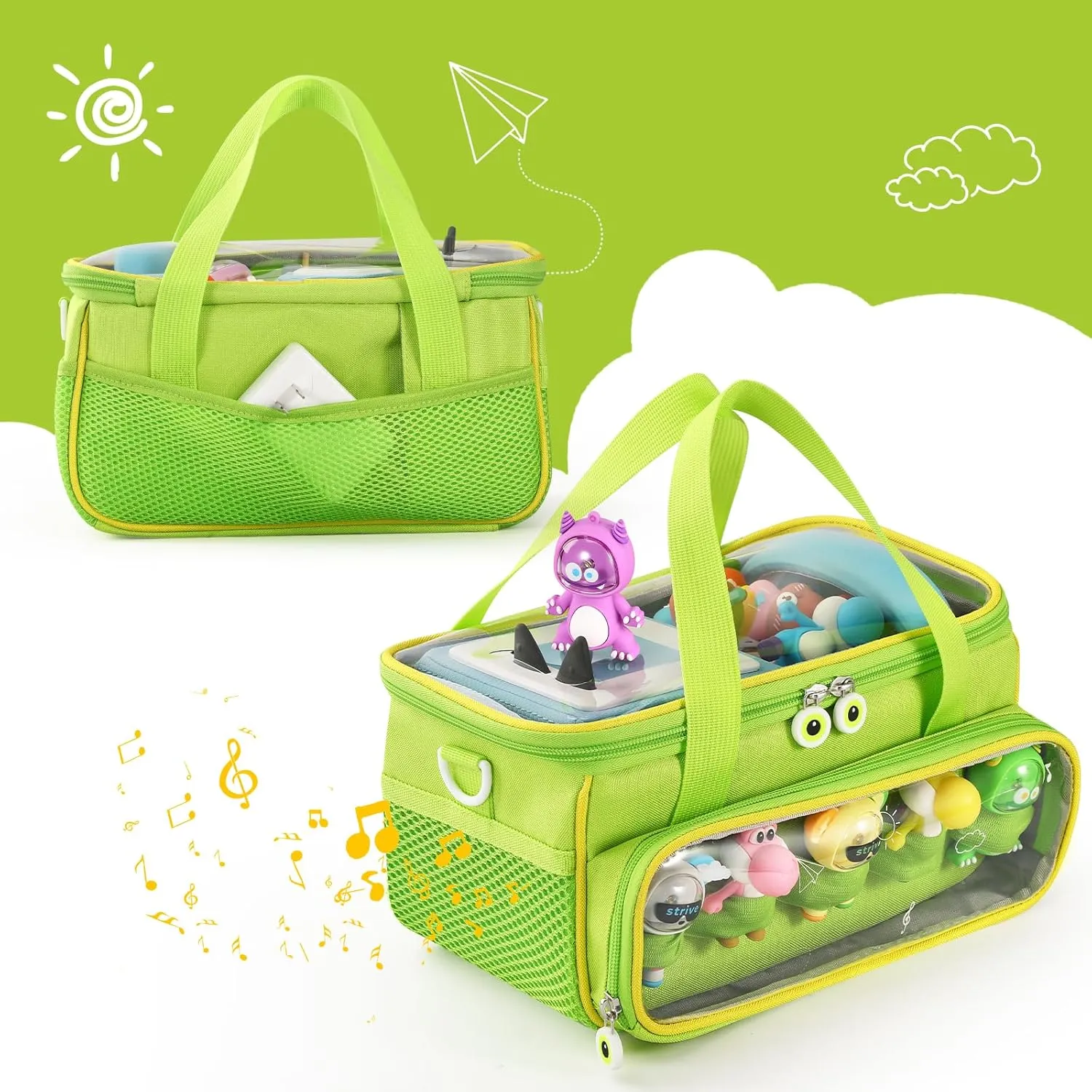 Carrying Case for Toniebox, Storage Carrier Bag for Tonie Characters with Shoulder Strap and Handle, Home Outdoor Hand Bag for Tonies Audio Player and Dolls (Green)