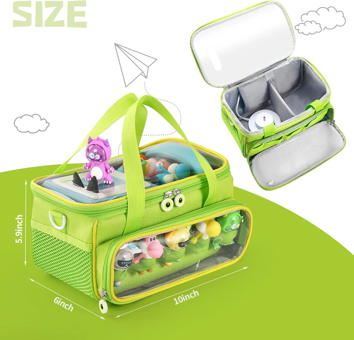 Carrying Case for Toniebox, Storage Carrier Bag for Tonie Characters with Shoulder Strap and Handle, Home Outdoor Hand Bag for Tonies Audio Player and Dolls (Green)