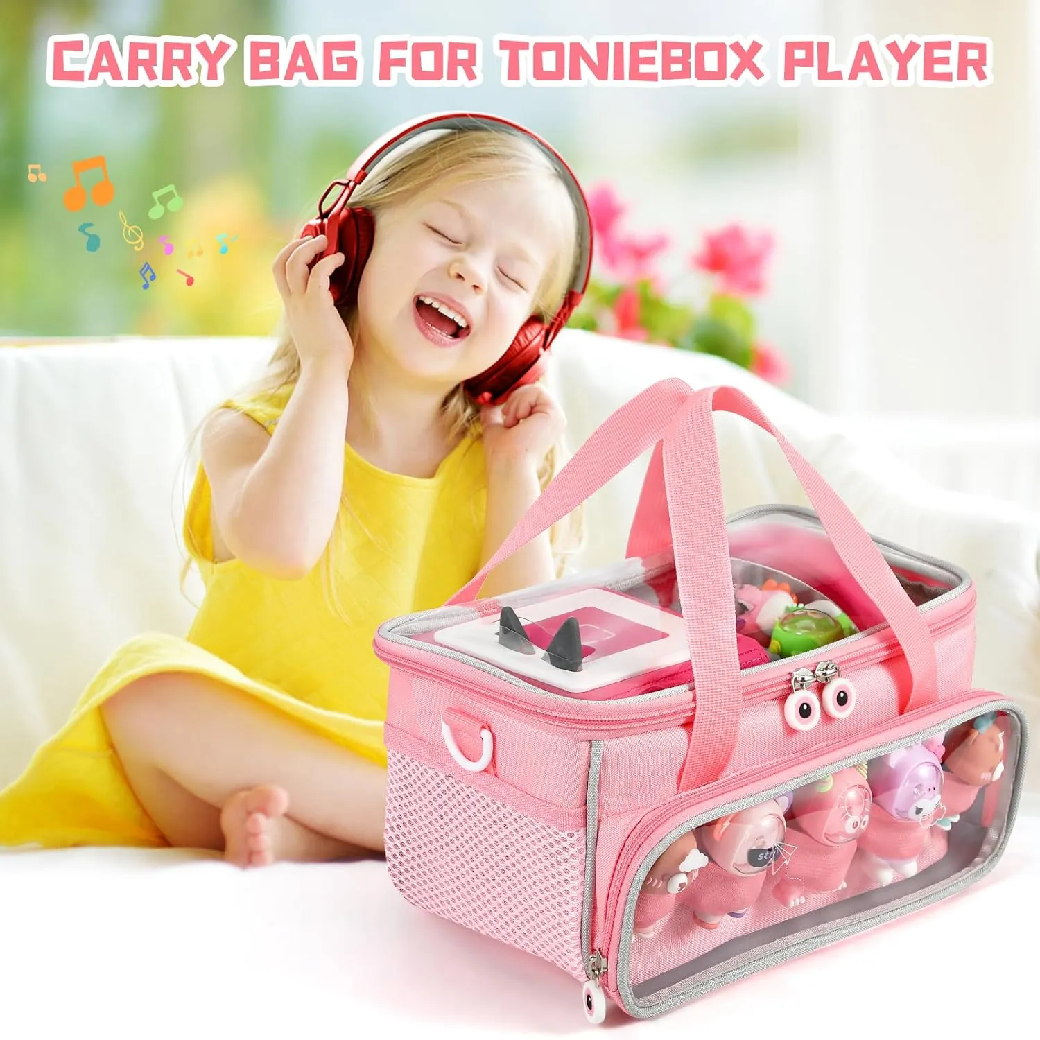 Carrying Case for Toniebox, Storage Carrier Bag for Tonie Characters with Shoulder Strap and Handle, Home Outdoor Hand Bag for Tonies Audio Player and Dolls (Pink)