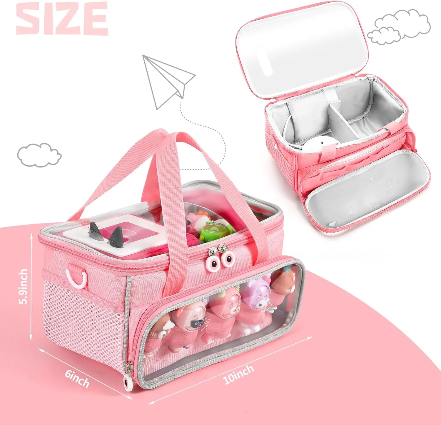 Carrying Case for Toniebox, Storage Carrier Bag for Tonie Characters with Shoulder Strap and Handle, Home Outdoor Hand Bag for Tonies Audio Player and Dolls (Pink)