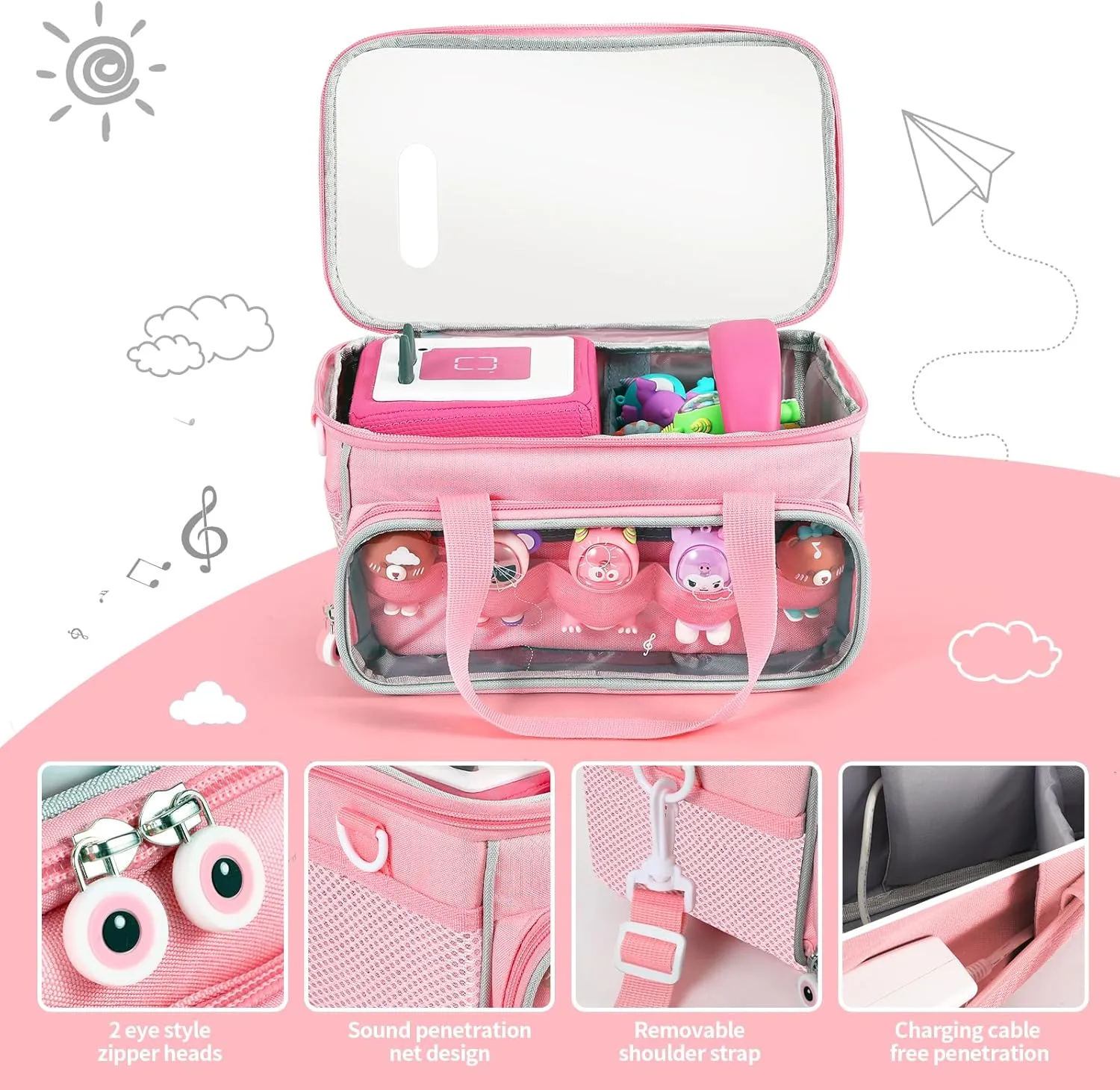 Carrying Case for Toniebox, Storage Carrier Bag for Tonie Characters with Shoulder Strap and Handle, Home Outdoor Hand Bag for Tonies Audio Player and Dolls (Pink)