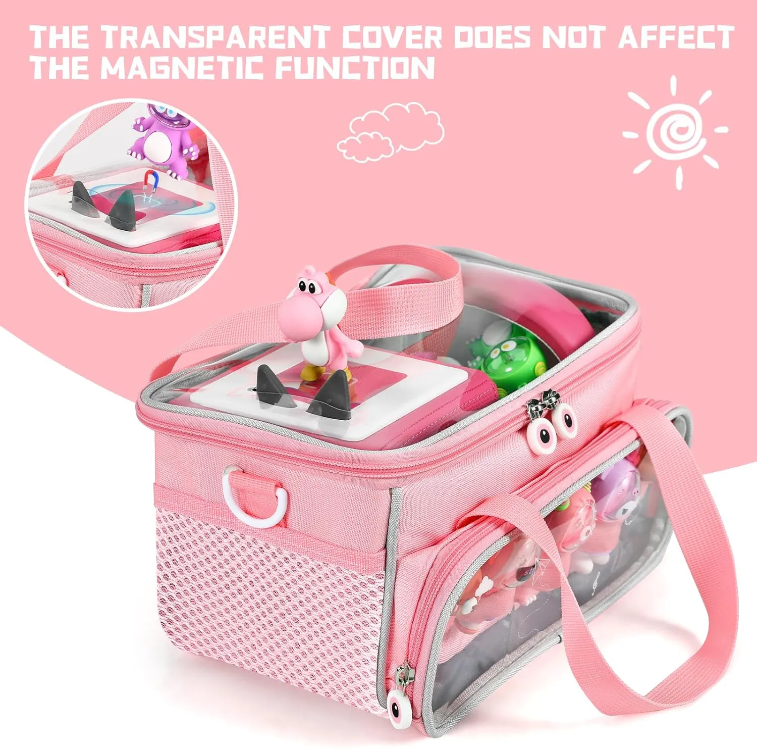 Carrying Case for Toniebox, Storage Carrier Bag for Tonie Characters with Shoulder Strap and Handle, Home Outdoor Hand Bag for Tonies Audio Player and Dolls (Pink)