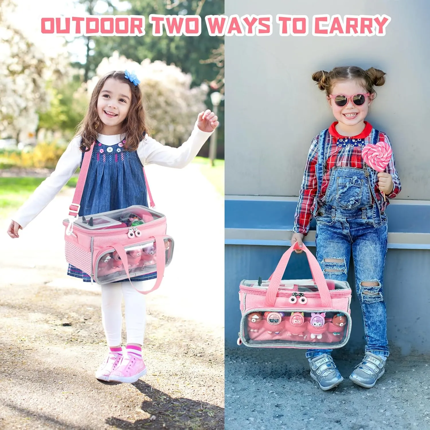 Carrying Case for Toniebox, Storage Carrier Bag for Tonie Characters with Shoulder Strap and Handle, Home Outdoor Hand Bag for Tonies Audio Player and Dolls (Pink)