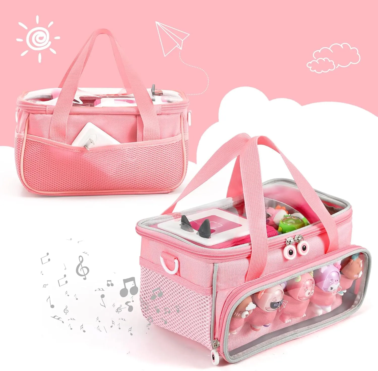Carrying Case for Toniebox, Storage Carrier Bag for Tonie Characters with Shoulder Strap and Handle, Home Outdoor Hand Bag for Tonies Audio Player and Dolls (Pink)