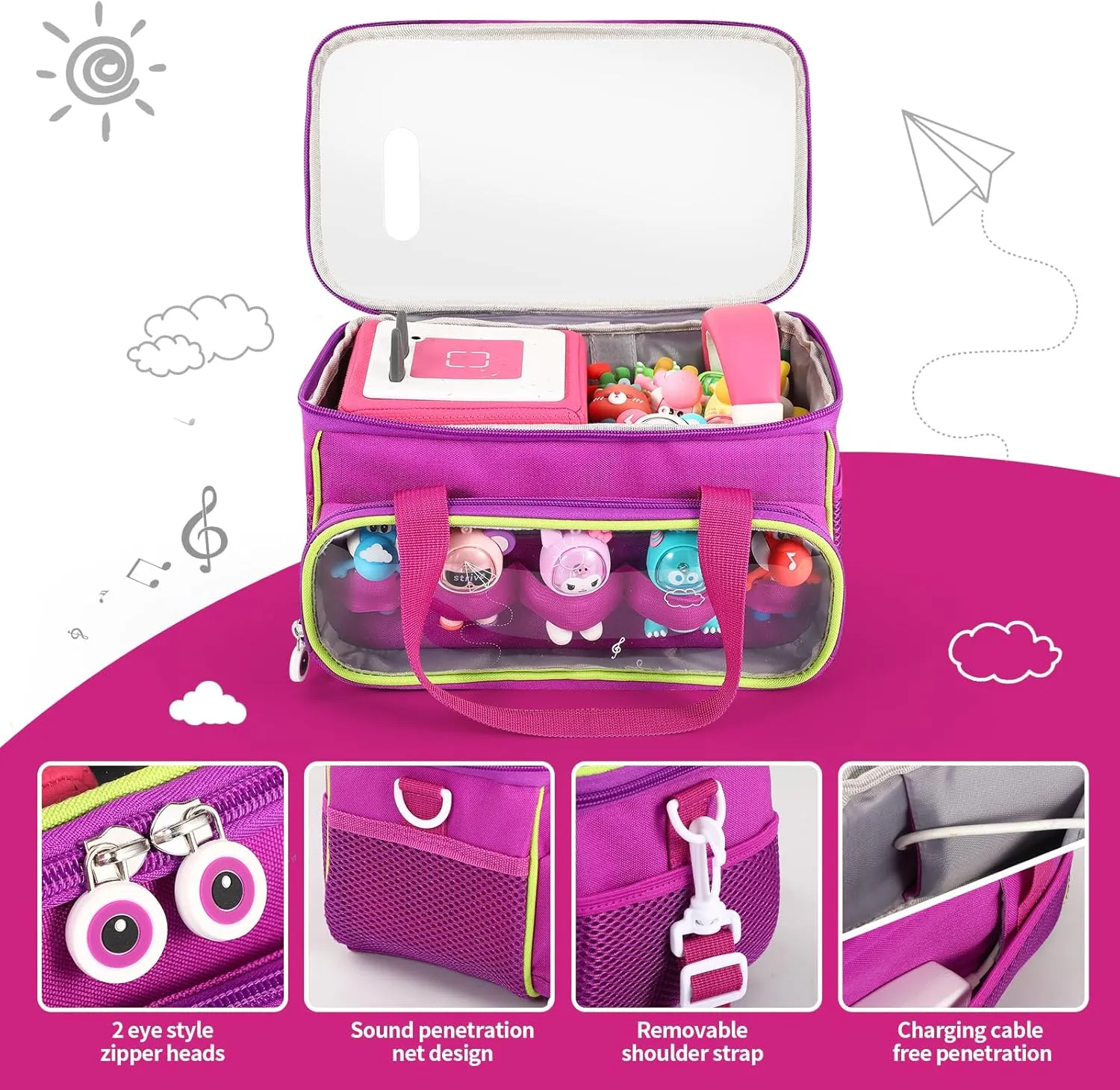 Carrying Case for Toniebox, Storage Carrier Bag for Tonie Characters with Shoulder Strap and Handle, Home Outdoor Hand Bag for Tonies Audio Player and Dolls (Purple)