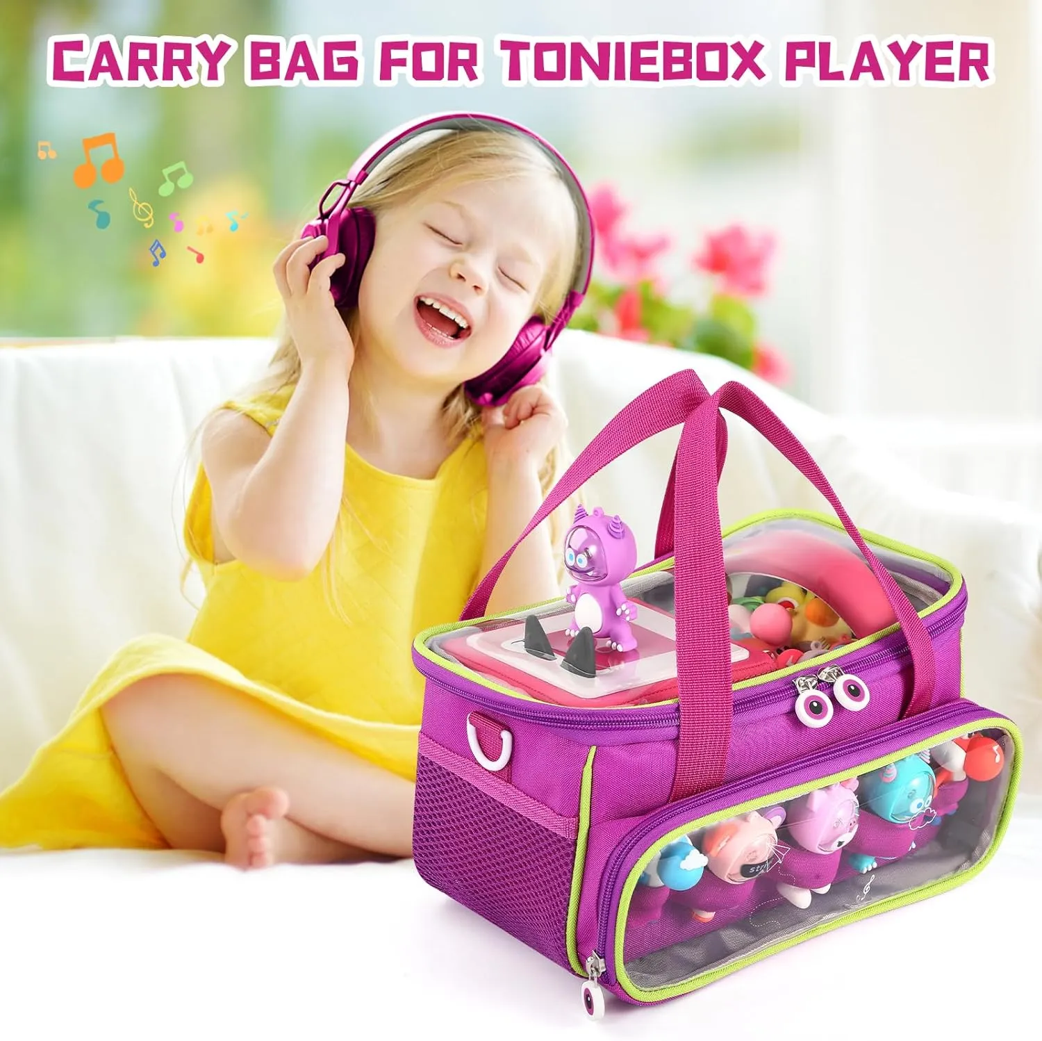 Carrying Case for Toniebox, Storage Carrier Bag for Tonie Characters with Shoulder Strap and Handle, Home Outdoor Hand Bag for Tonies Audio Player and Dolls (Purple)