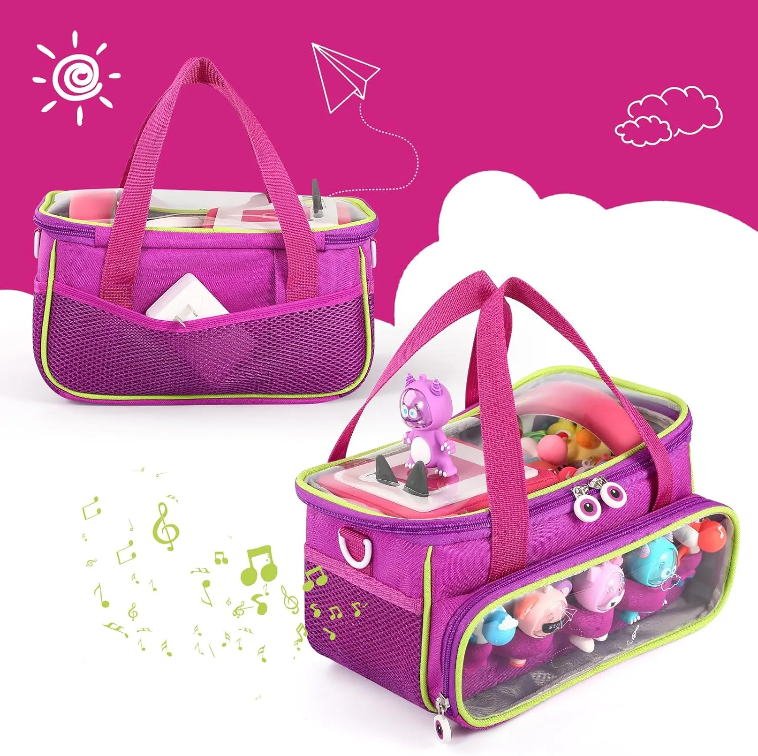 Carrying Case for Toniebox, Storage Carrier Bag for Tonie Characters with Shoulder Strap and Handle, Home Outdoor Hand Bag for Tonies Audio Player and Dolls (Purple)