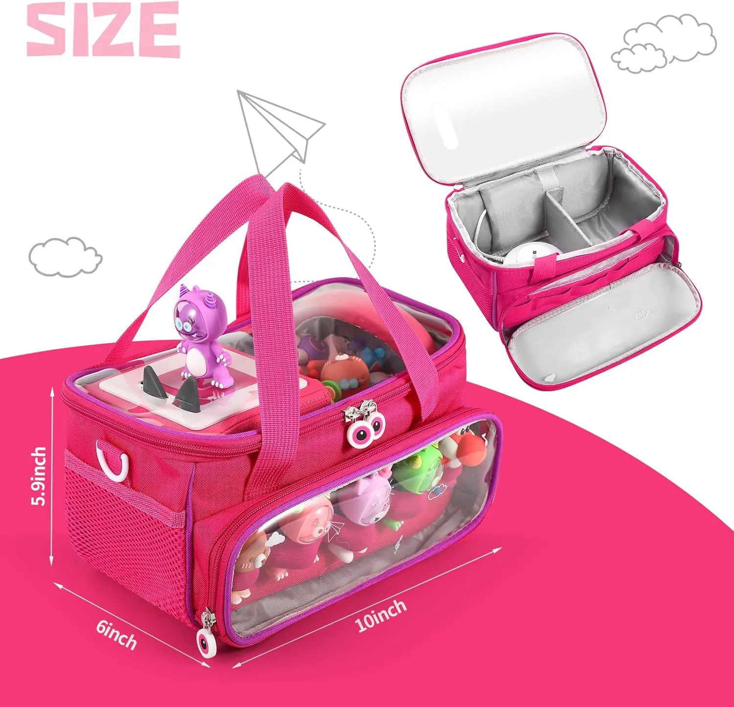 Carrying Case for Toniebox, Storage Carrier Bag for Tonie Characters with Shoulder Strap and Handle, Home Outdoor Hand Bag for Tonies Audio Player and Dolls (Rose Red)
