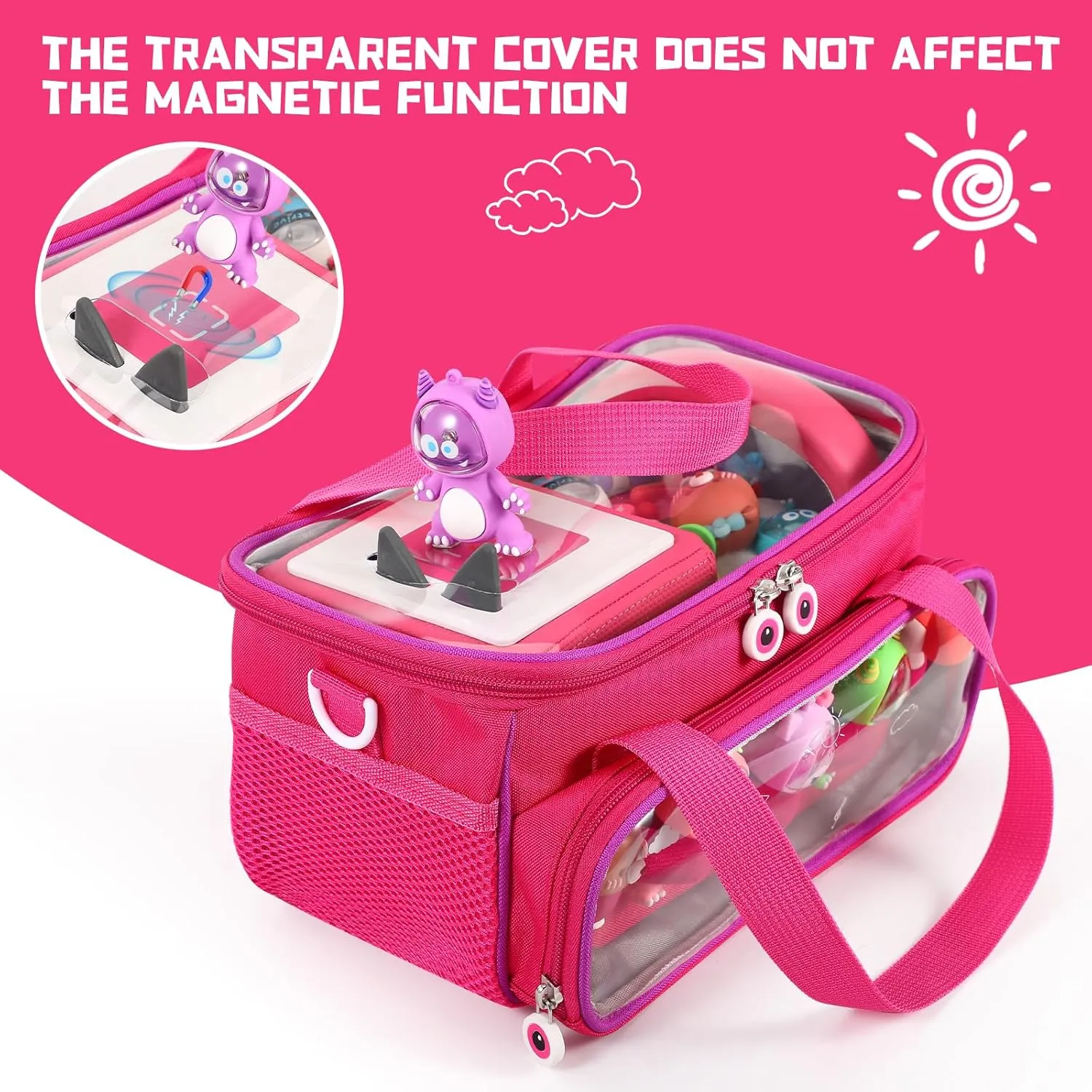 Carrying Case for Toniebox, Storage Carrier Bag for Tonie Characters with Shoulder Strap and Handle, Home Outdoor Hand Bag for Tonies Audio Player and Dolls (Rose Red)