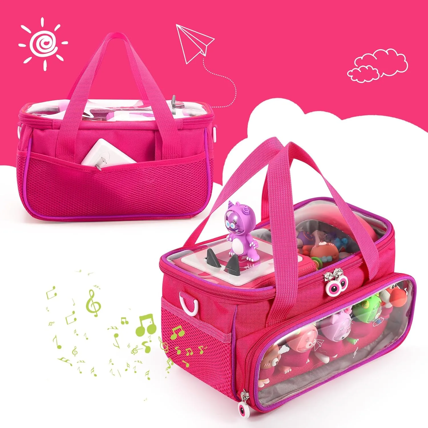 Carrying Case for Toniebox, Storage Carrier Bag for Tonie Characters with Shoulder Strap and Handle, Home Outdoor Hand Bag for Tonies Audio Player and Dolls (Rose Red)